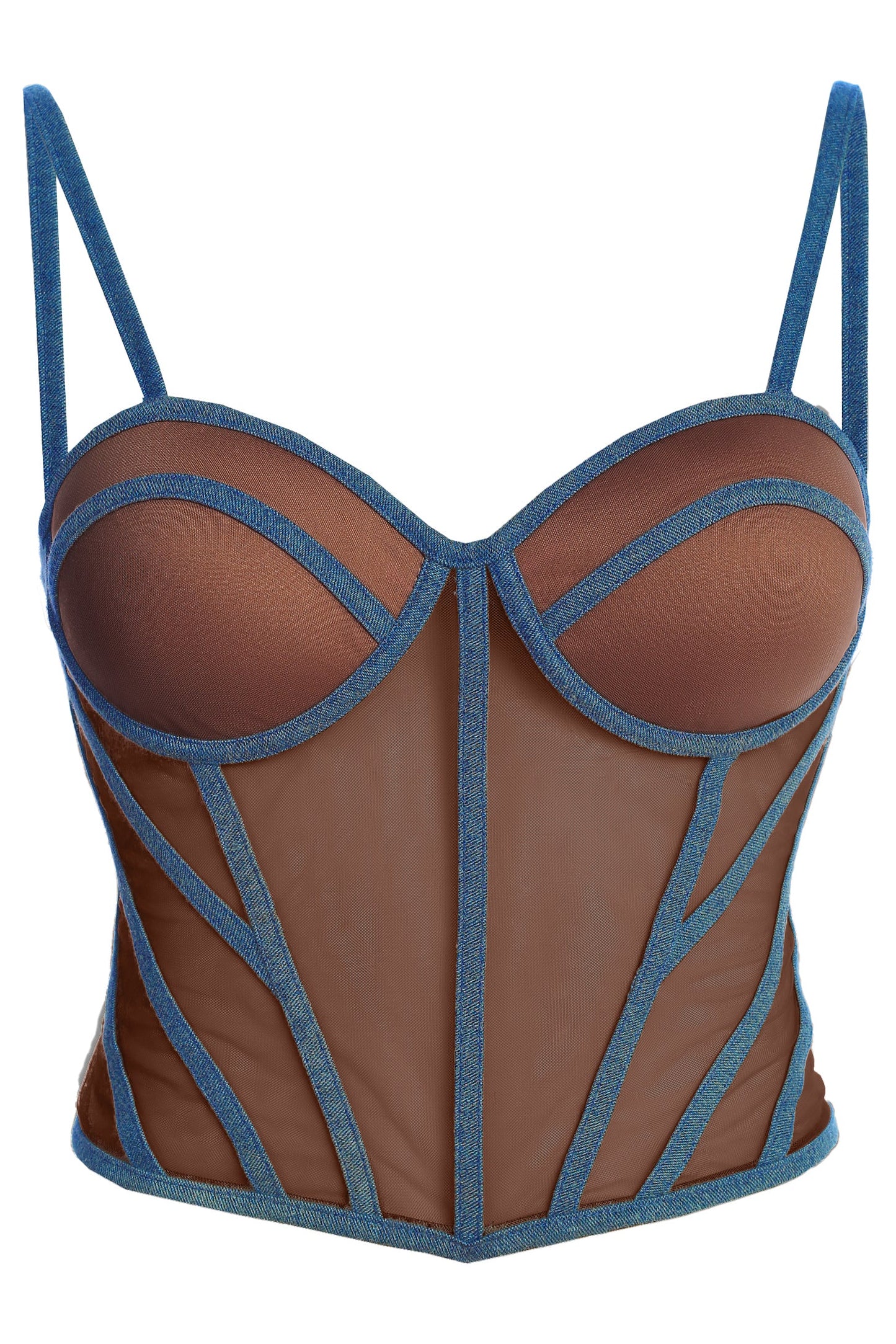 Dark Denim Illusion Mesh Bustier JLUXLABEL