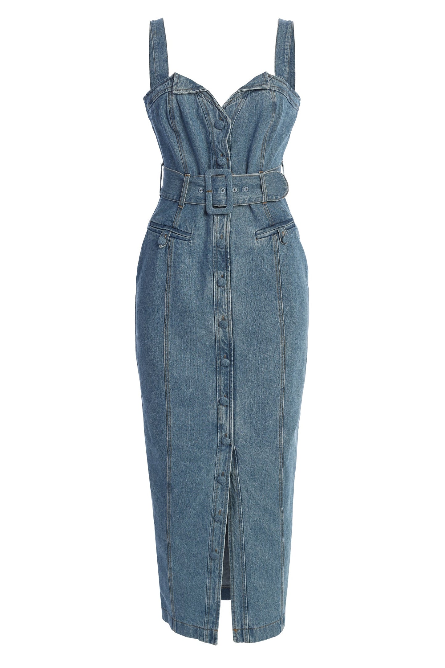 Medium Wash Celene Denim Maxi Dress JLUXLABEL