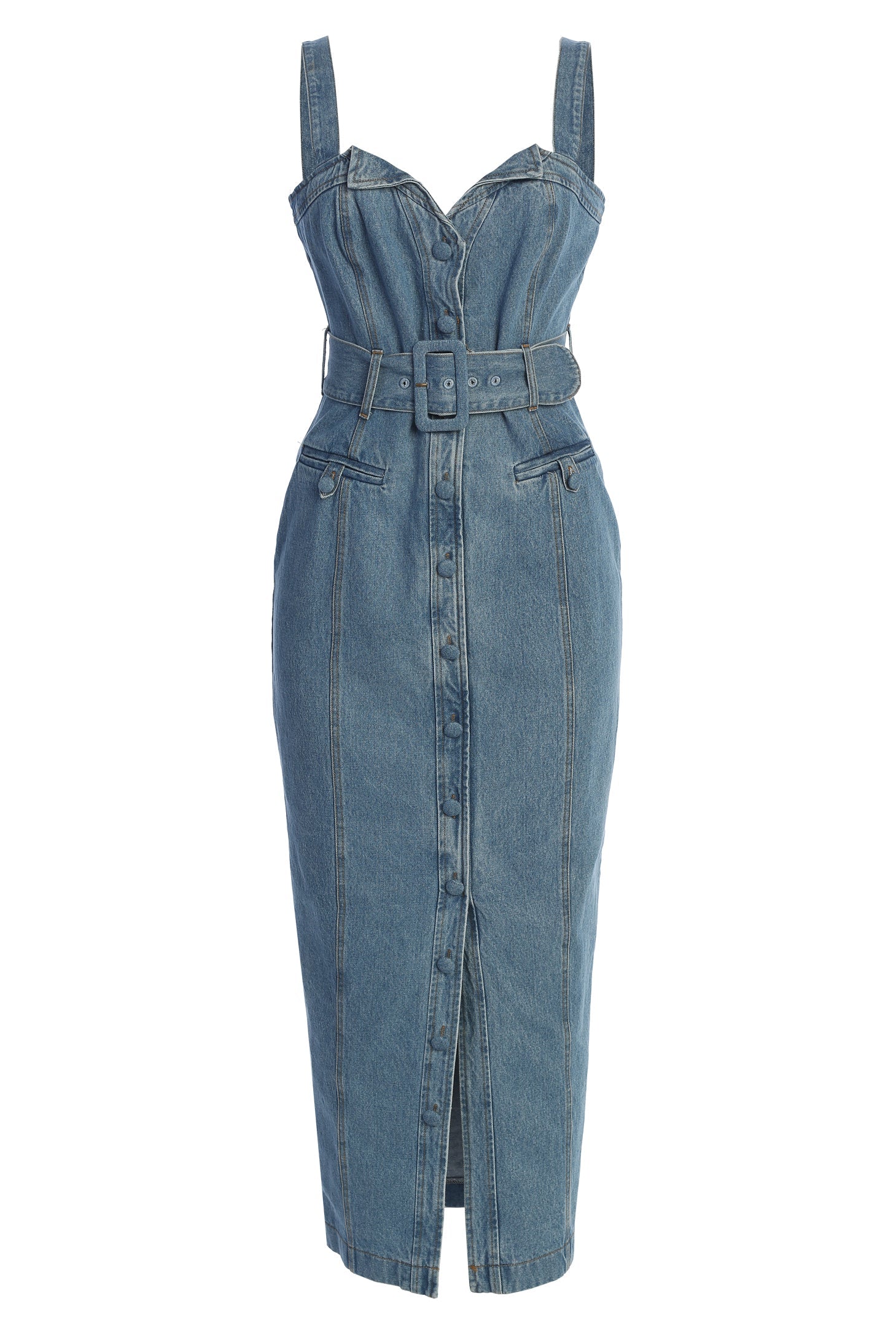 Medium Wash Celene Denim Maxi Dress JLUXLABEL