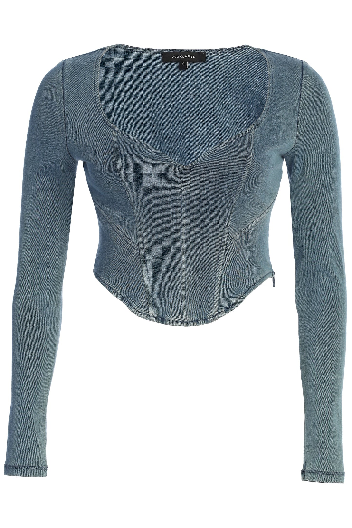 Medium Wash Tesa Sweetheart Denim Top JLUXLABEL