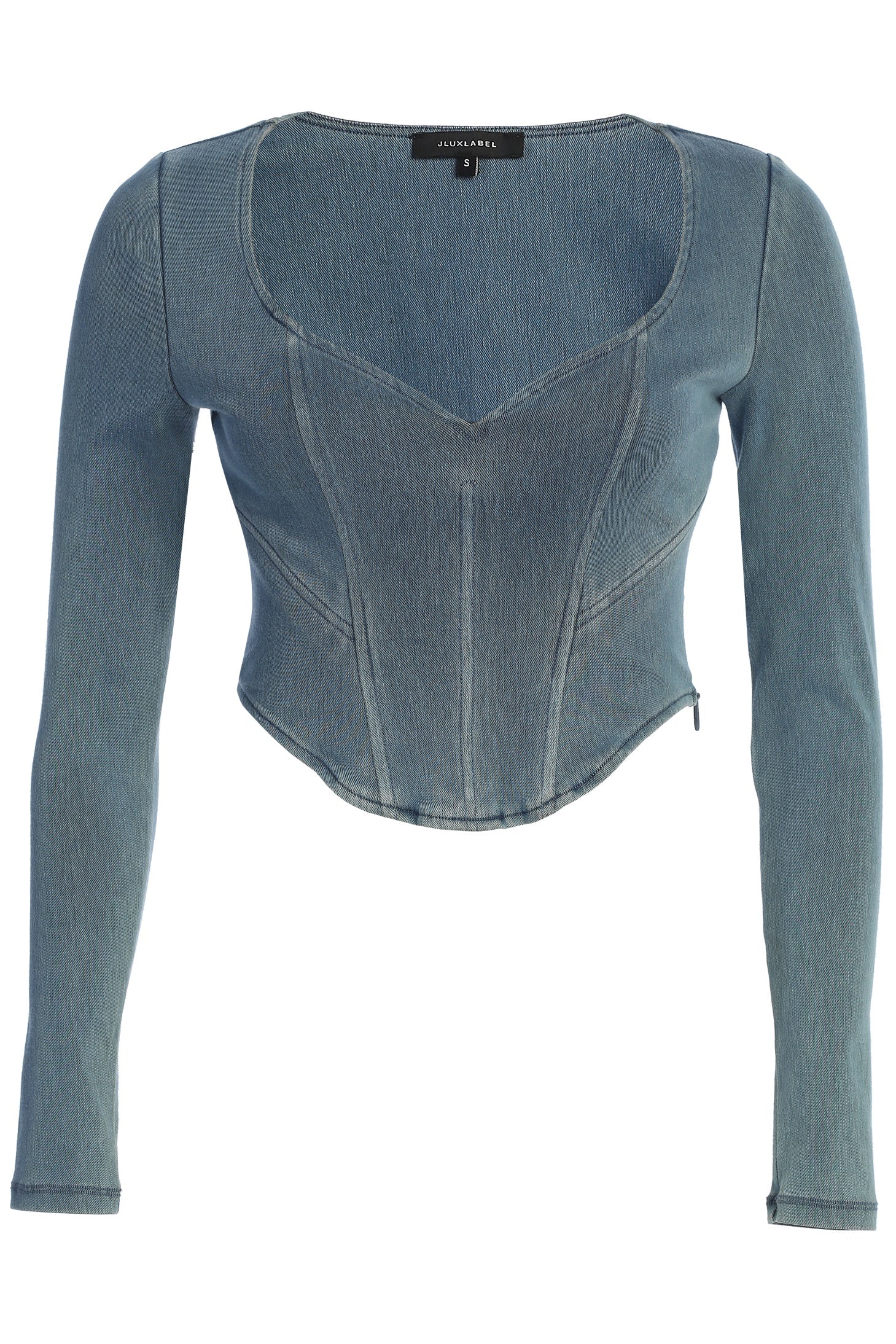 Medium Wash Tesa Sweetheart Denim Top JLUXLABEL