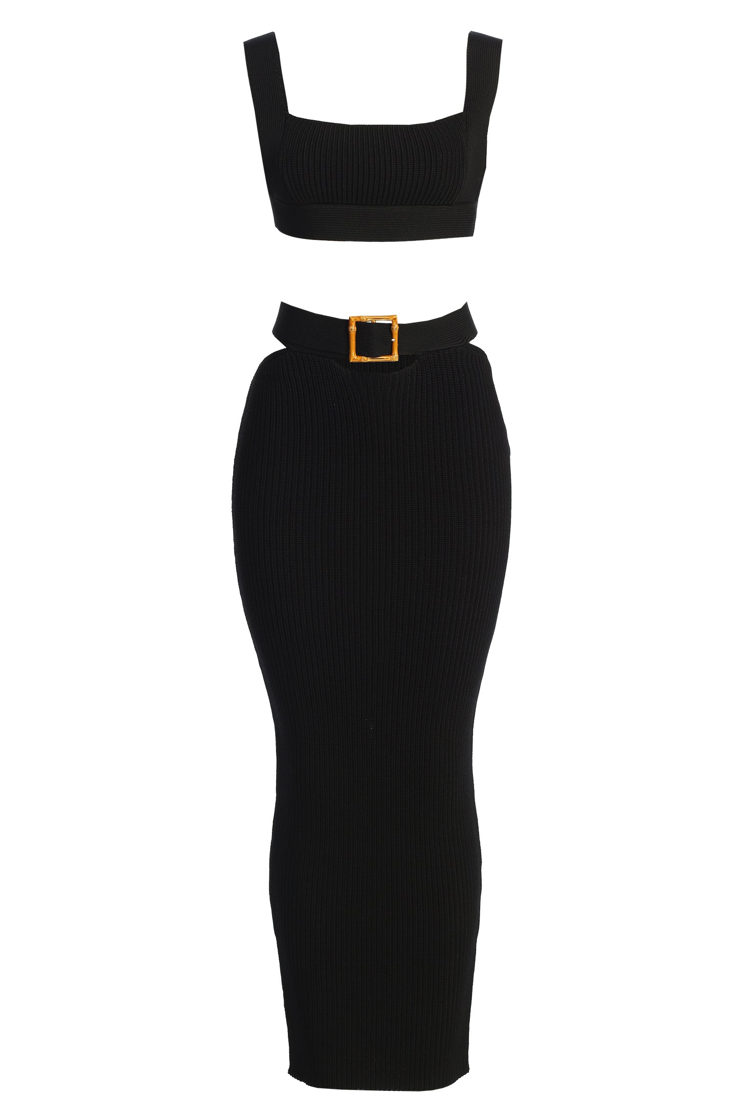 Black Nikole Ribbed Skirt Set JLUXLABEL