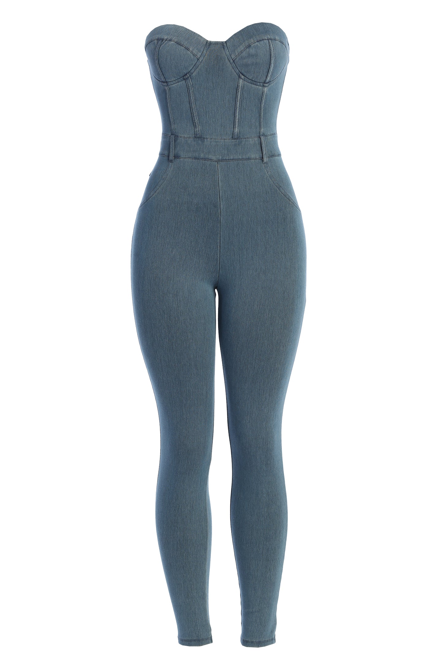 Medium Wash Denim Diya Bustier Jumpsuit NEWFASHIONEDGE