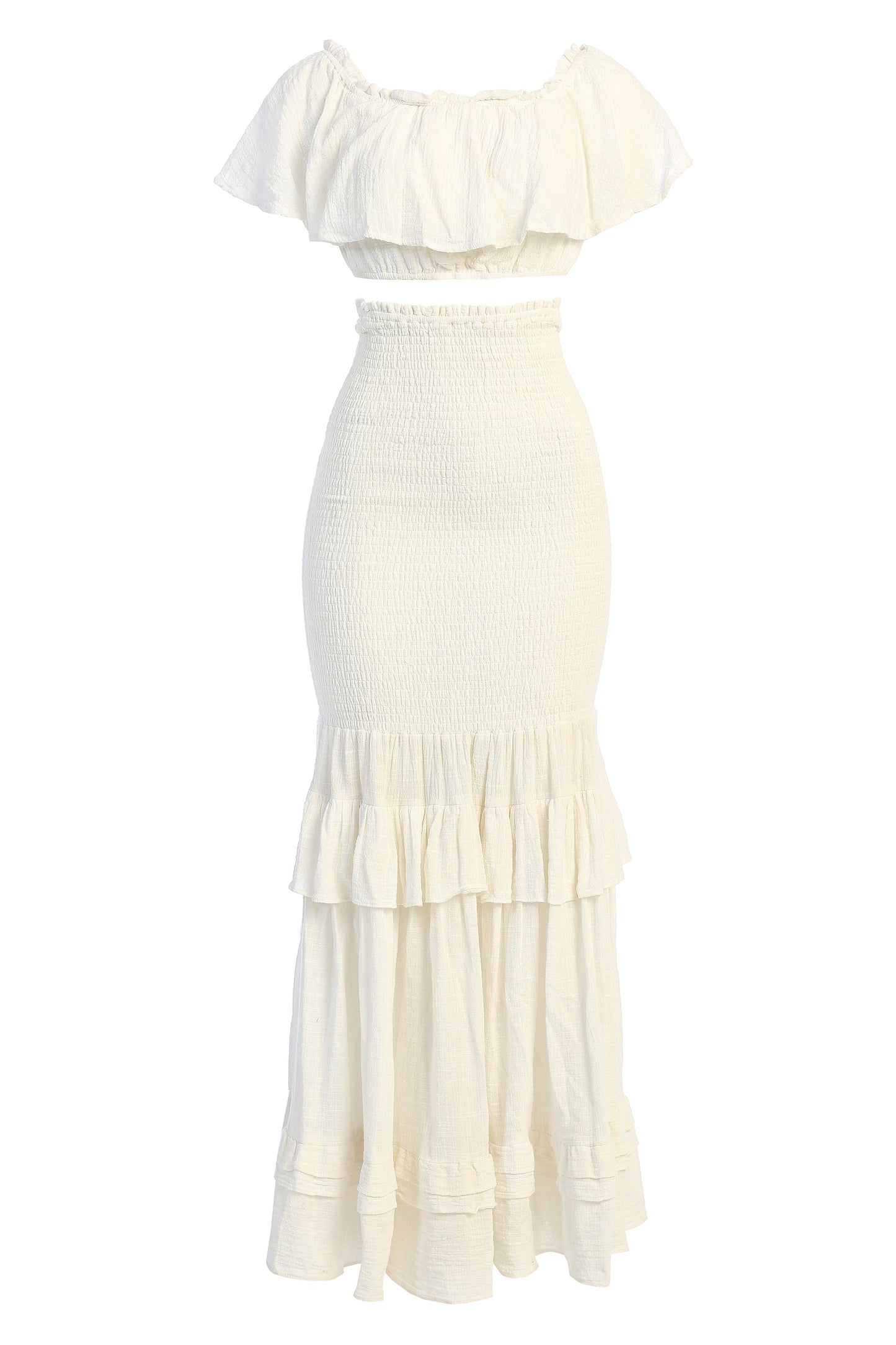 White Sienna Ruffled Skirt Set JLUXLABEL