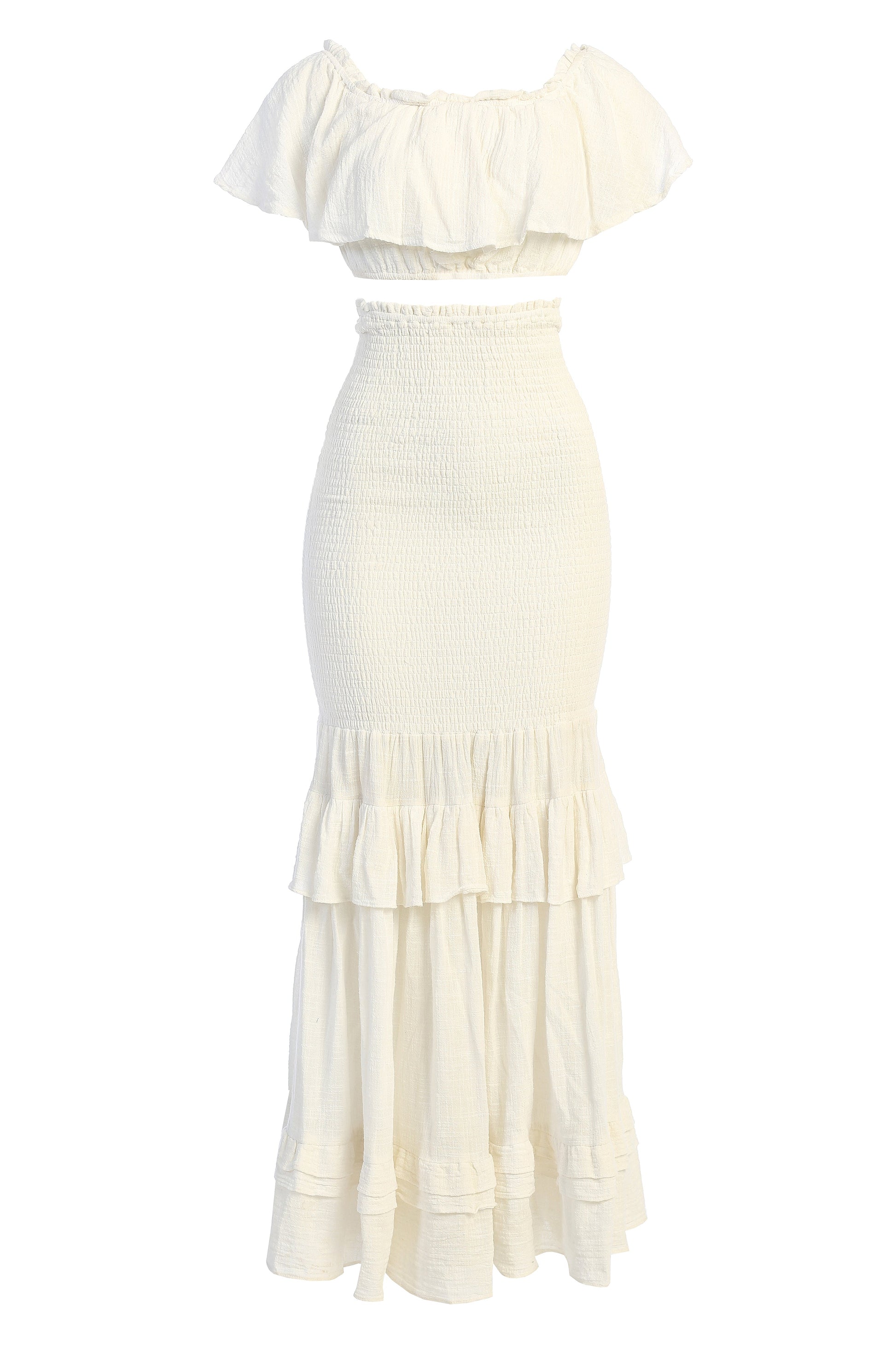 White Sienna Ruffled Skirt Set JLUXLABEL