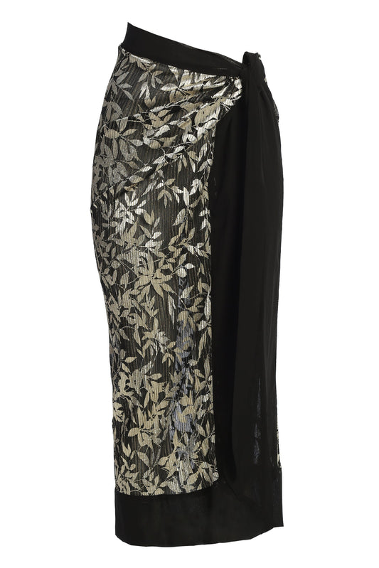Black Positano Printed Sarong Skirt JLUXLABEL