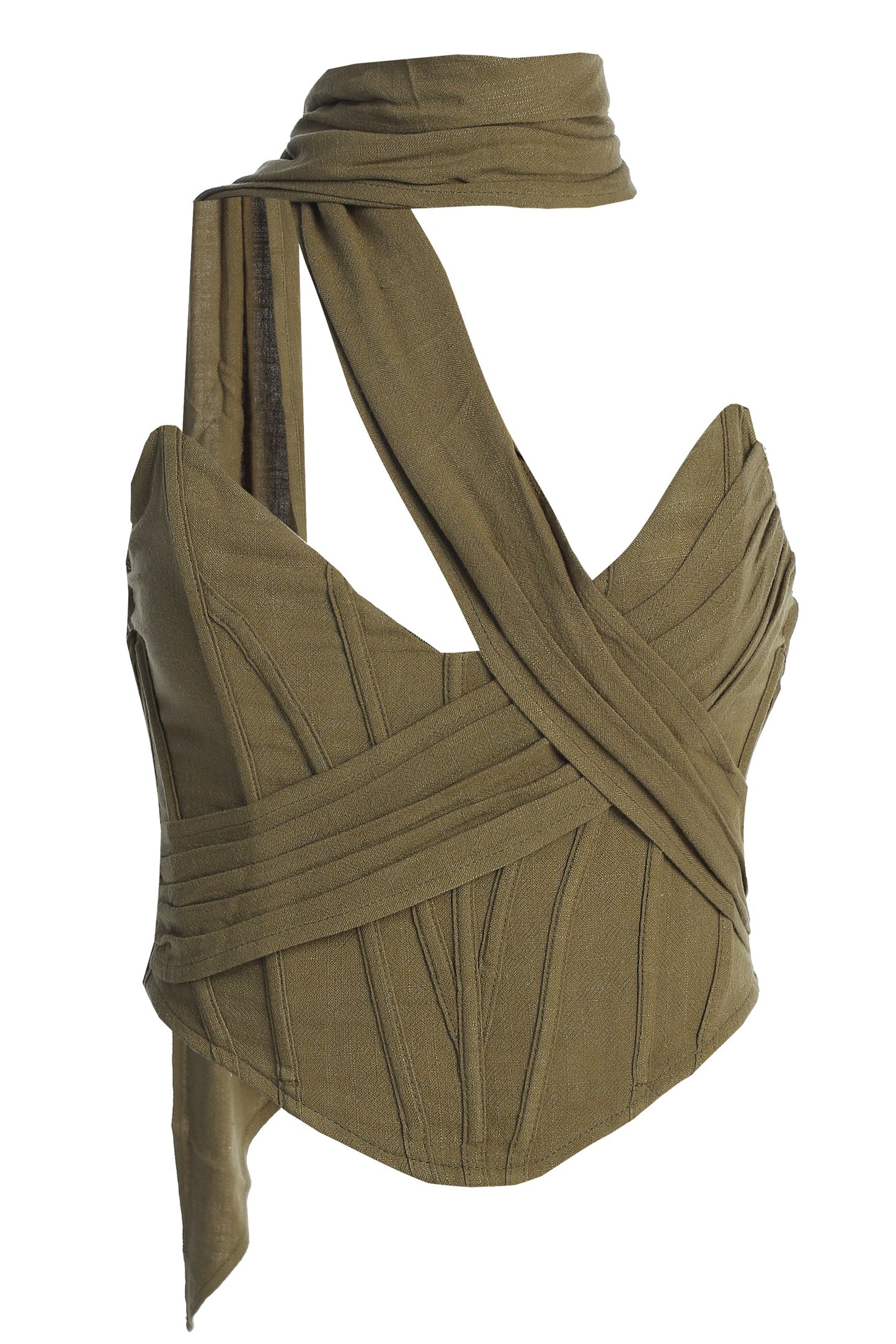 Olive Coastal Bliss Linen Bustier JLUXLABEL
