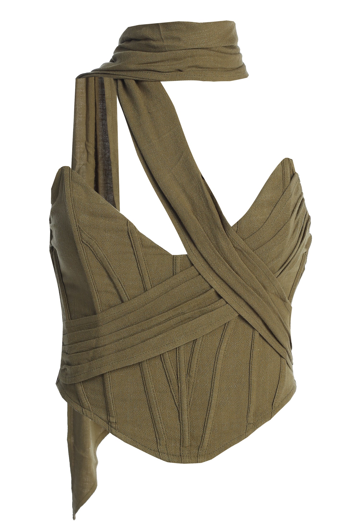Olive Coastal Bliss Linen Bustier JLUXLABEL