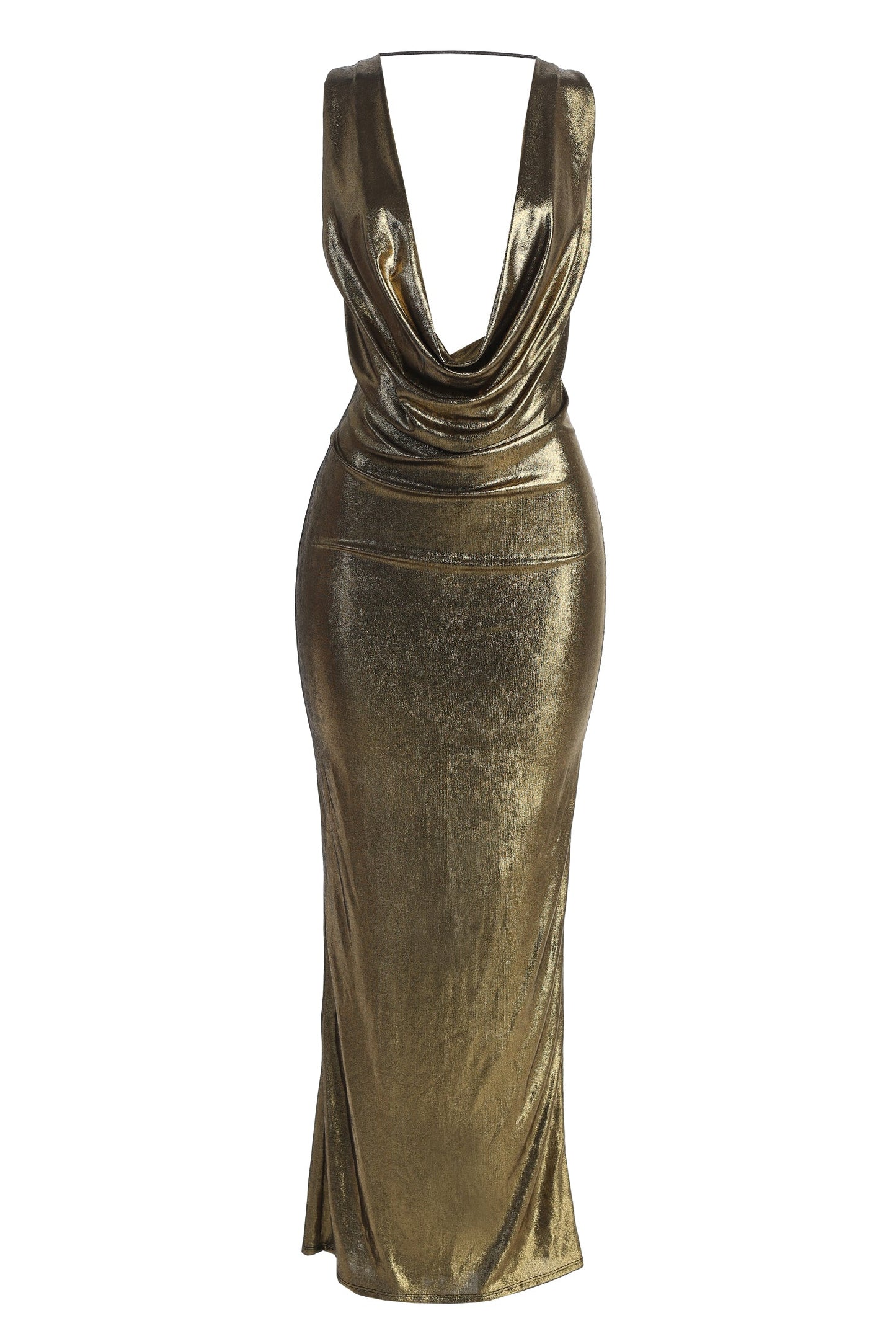 Gold Highlights Cowl Neck Maxi Dress JLUXLABEL