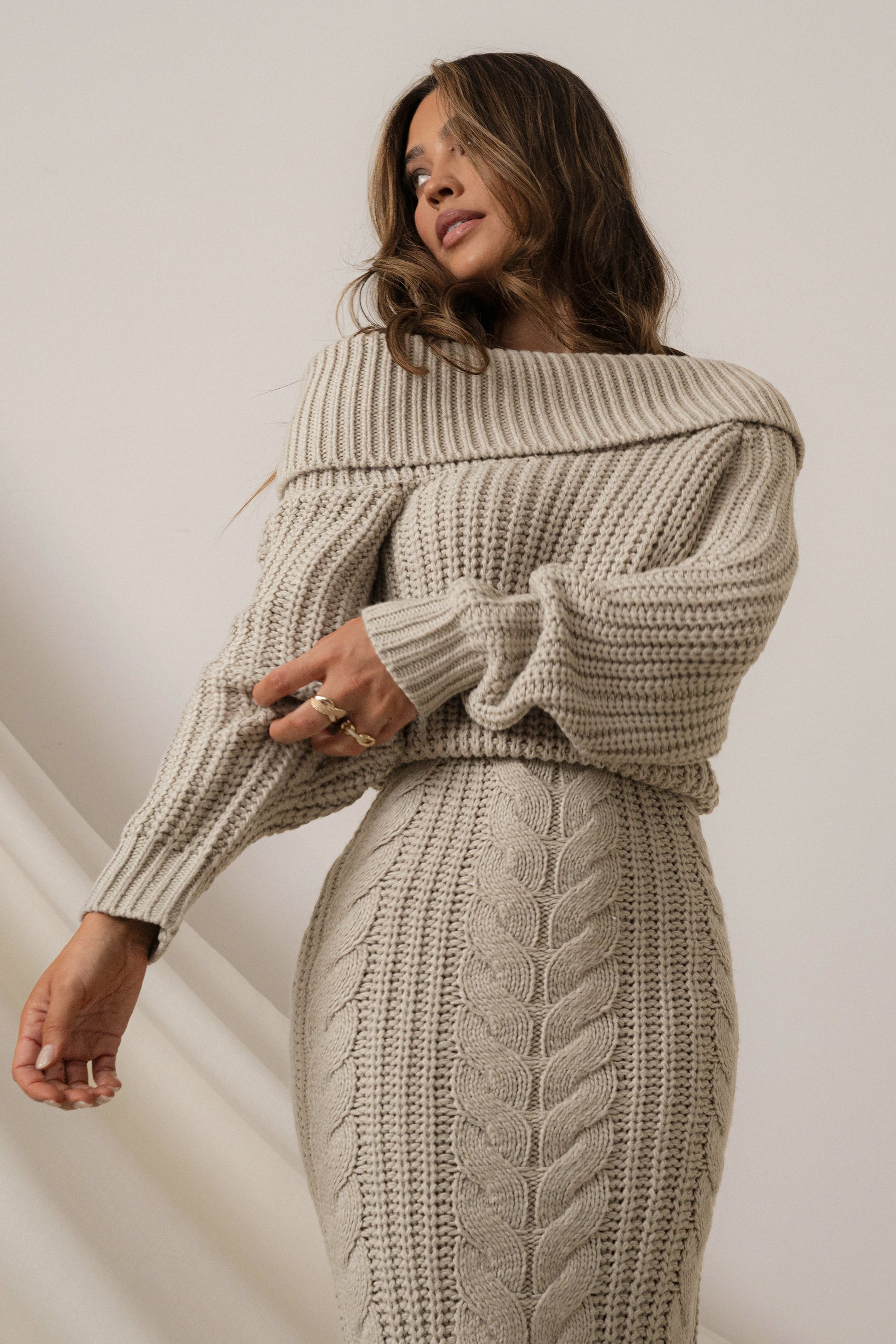 Stone Monette Cable Knit Dress JLUXLABEL
