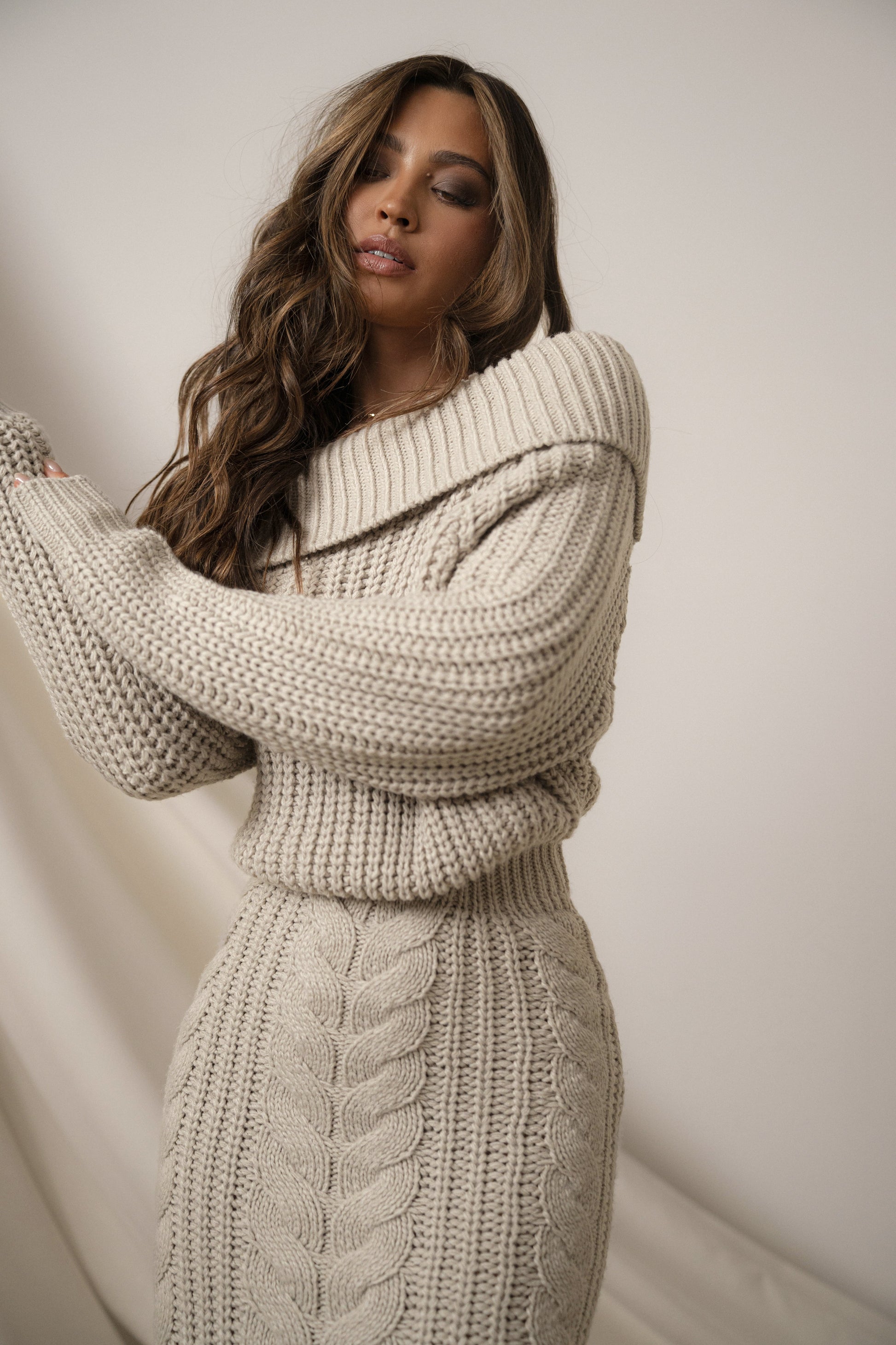 Stone Monette Cable Knit Dress JLUXLABEL