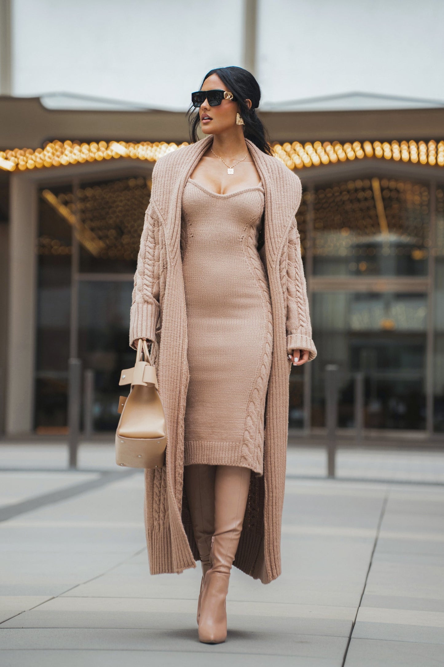 Beige Daria Sweater Knit Dress JLUXLABEL