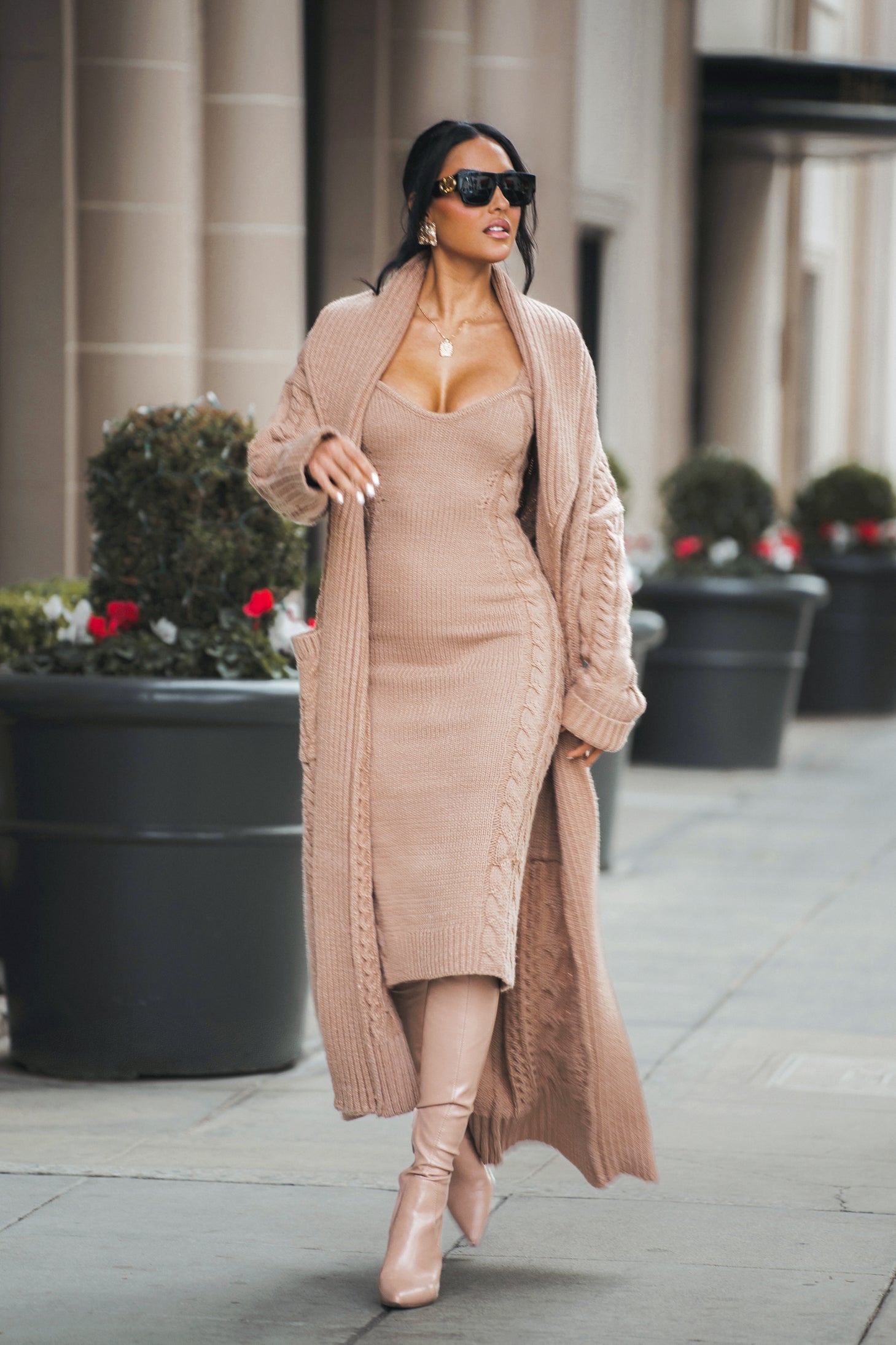Beige Daria Sweater Knit Dress JLUXLABEL