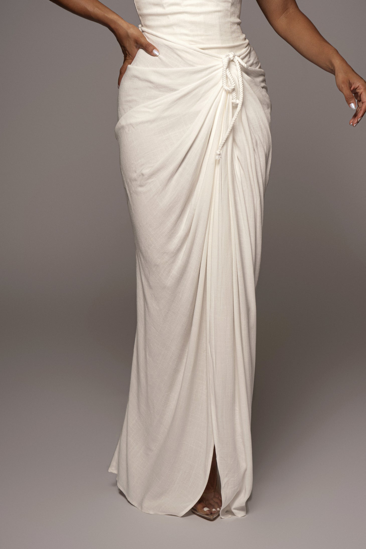 White Noelia Linen Slit Skirt JLUXLABEL