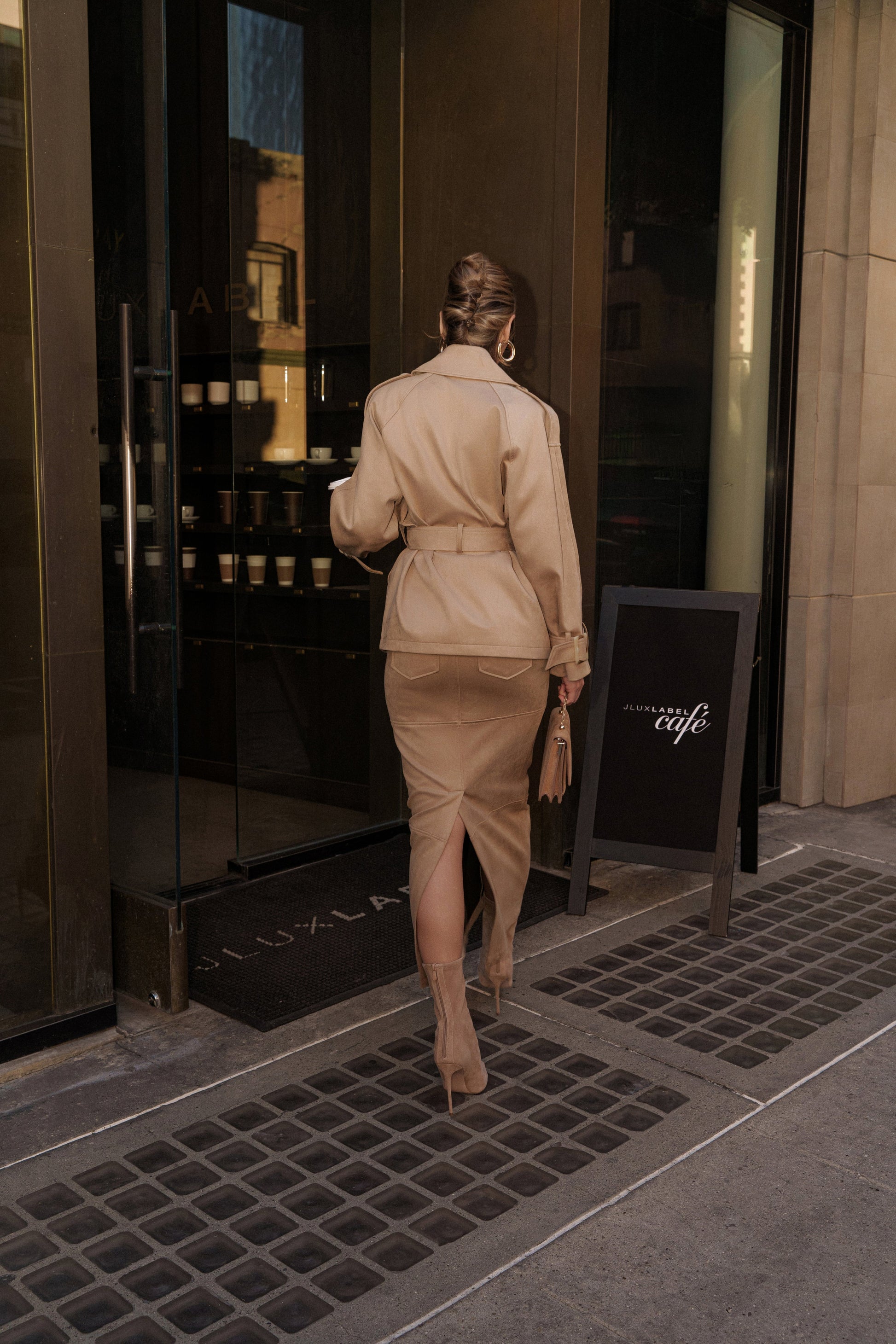 Beige Joy Suede Maxi Skirt JLUXLABEL