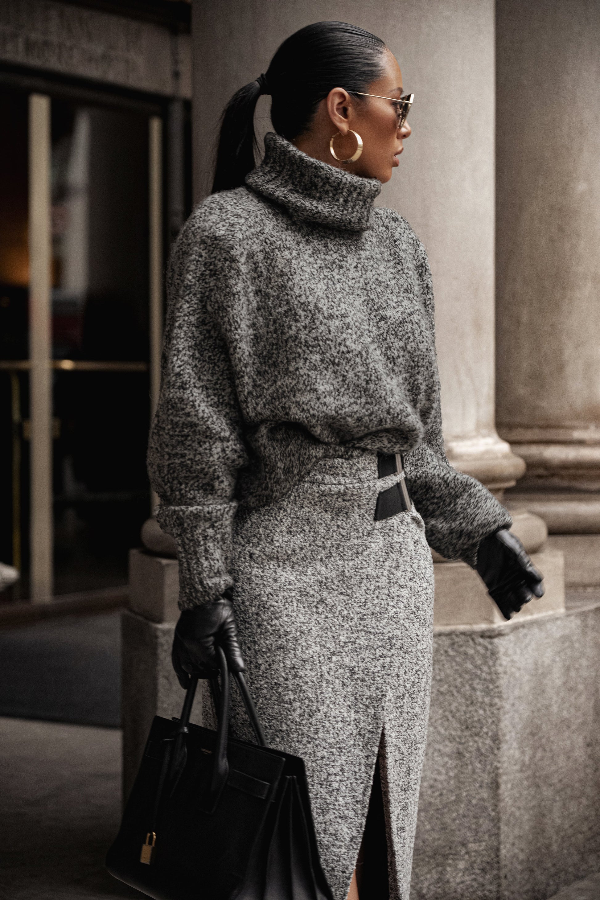 Lt. Grey Gisele Tweed Slit Skirt JLUXLABEL