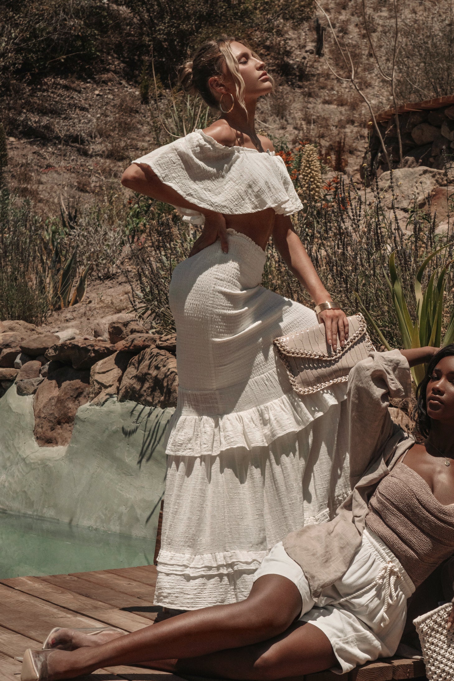 White Sienna Ruffled Skirt Set JLUXLABEL