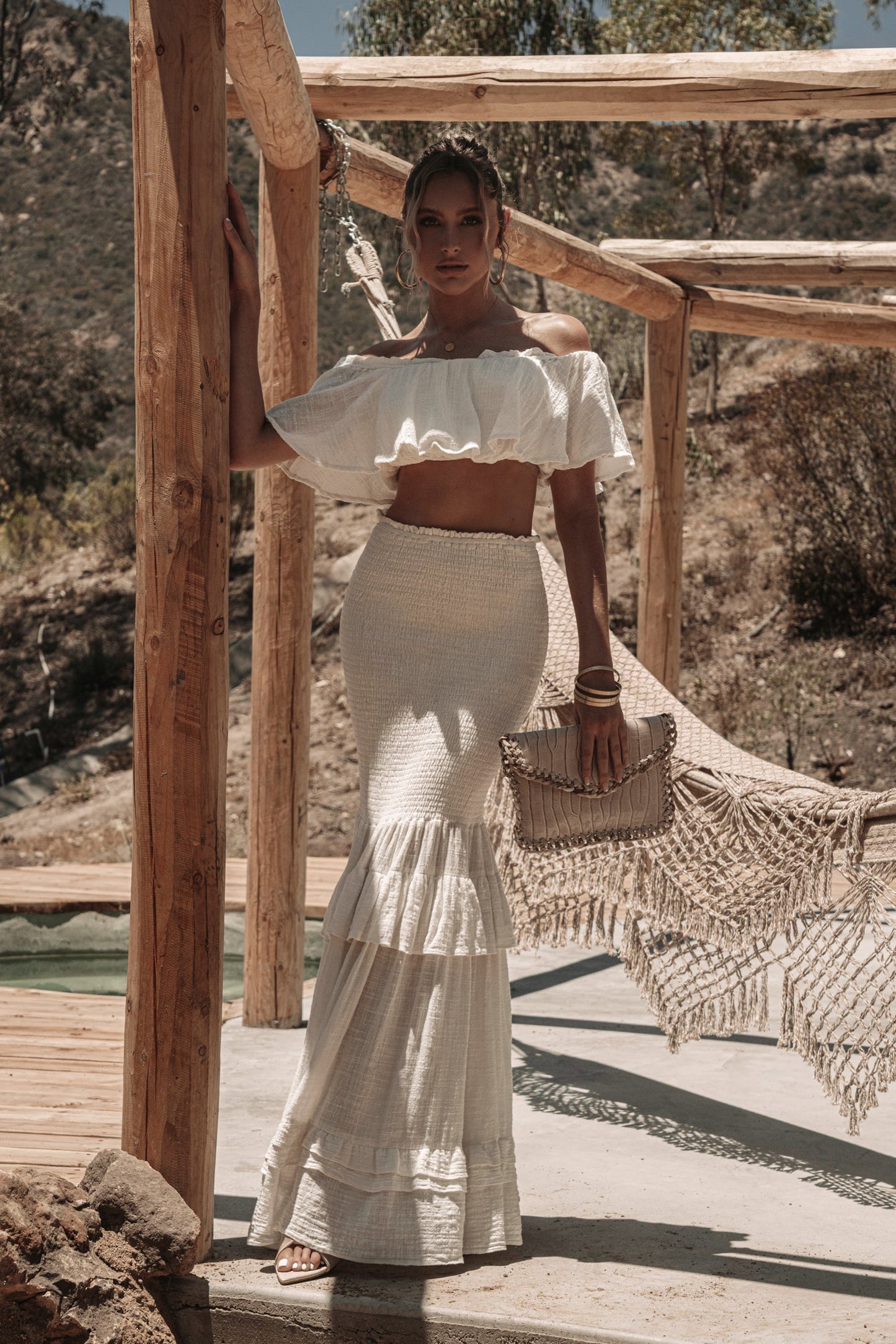 White Sienna Ruffled Skirt Set JLUXLABEL