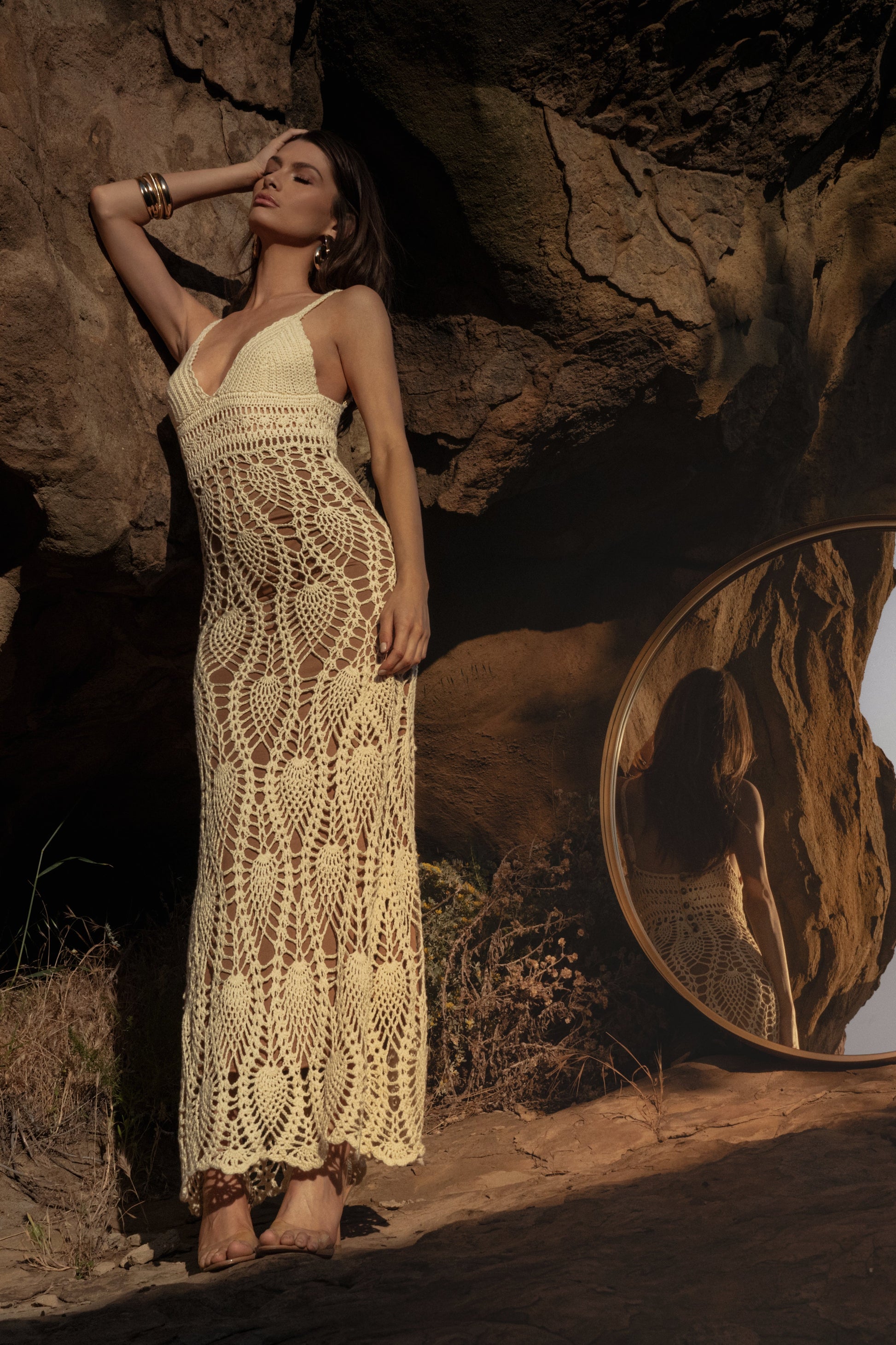 Ivory Great Escape Crochet Maxi Dress JLUXLABEL