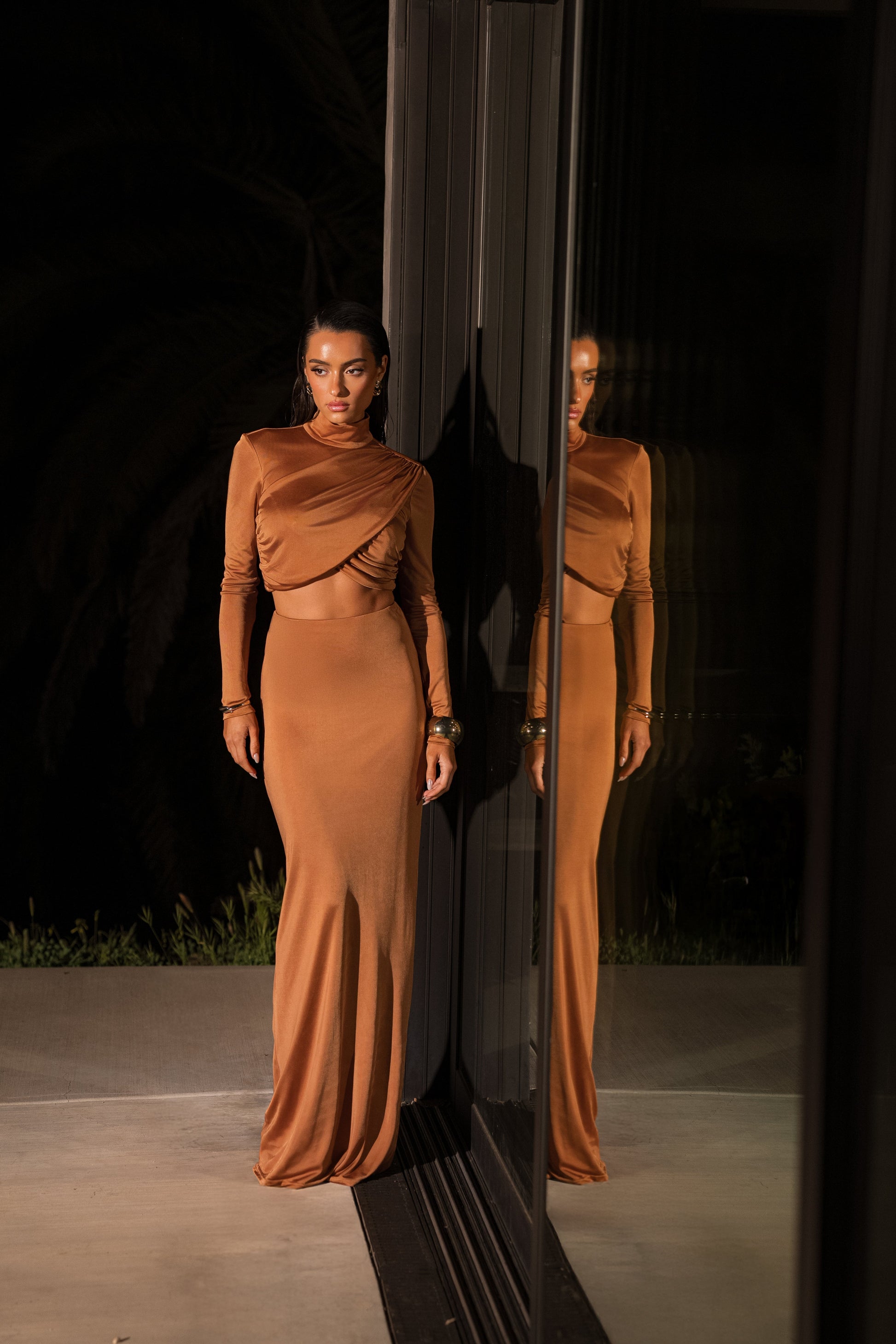 Copper Ultra High Waist Maxi Skirt JLUXLABEL