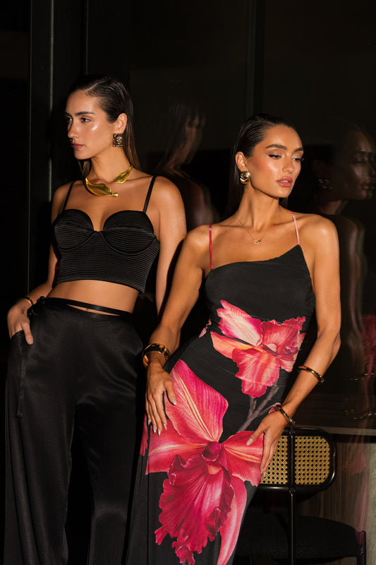 Black Floral Fleur De Lune Maxi Dress JLUXLABEL