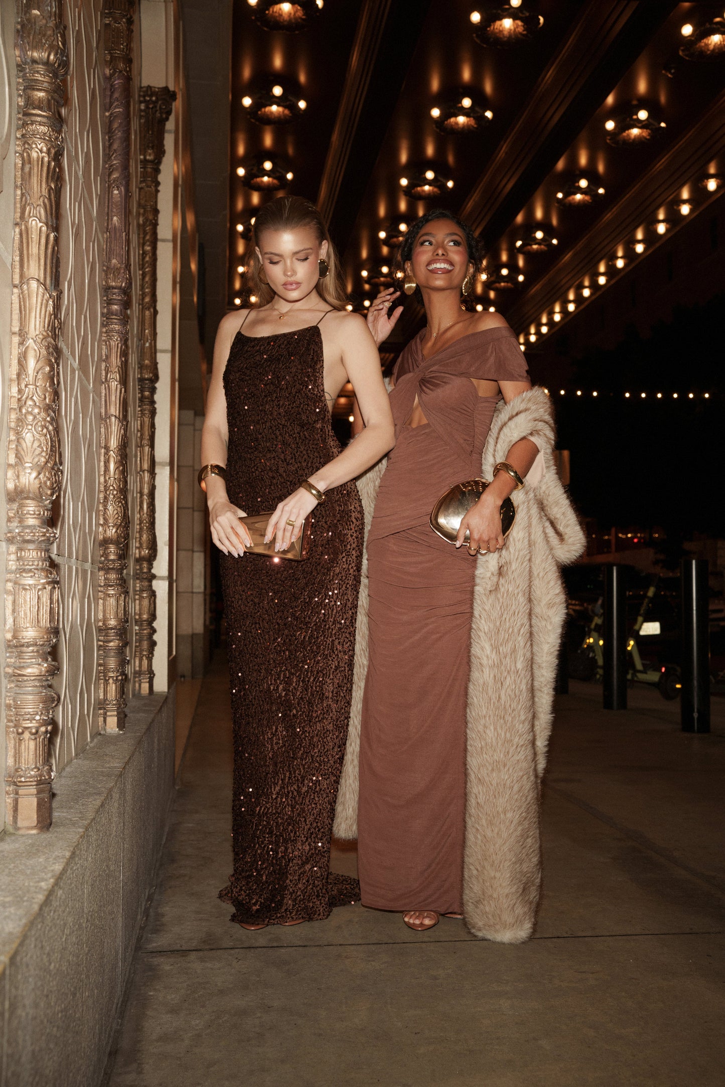 Brown Glisten All Night Sequin Gown JLUXLABEL