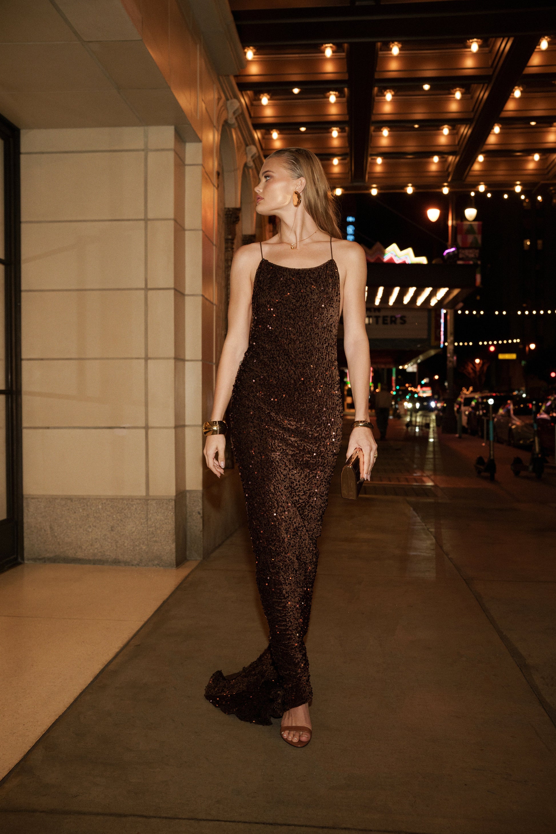Brown Glisten All Night Sequin Gown JLUXLABEL