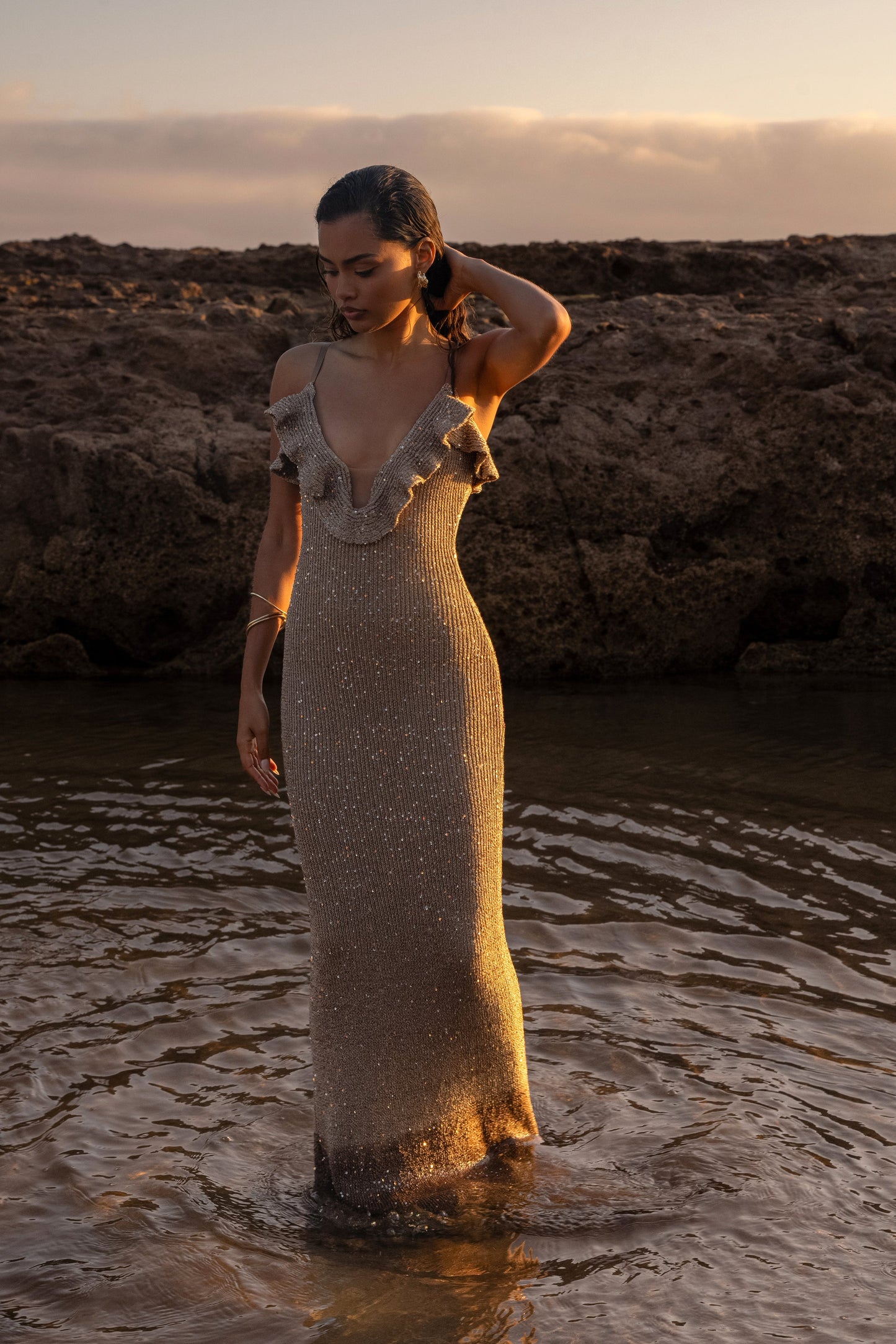 Gold Midnight Sparkle Maxi Dress JLUXLABEL