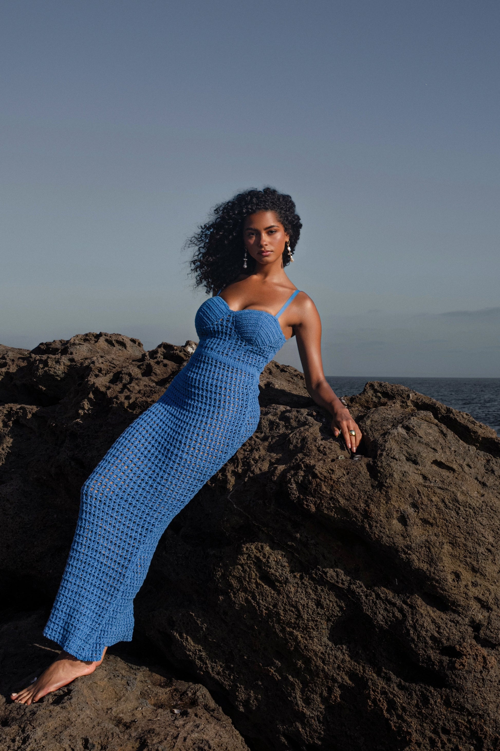 Blue Deep Sea Crochet Maxi Dress JLUXLABEL