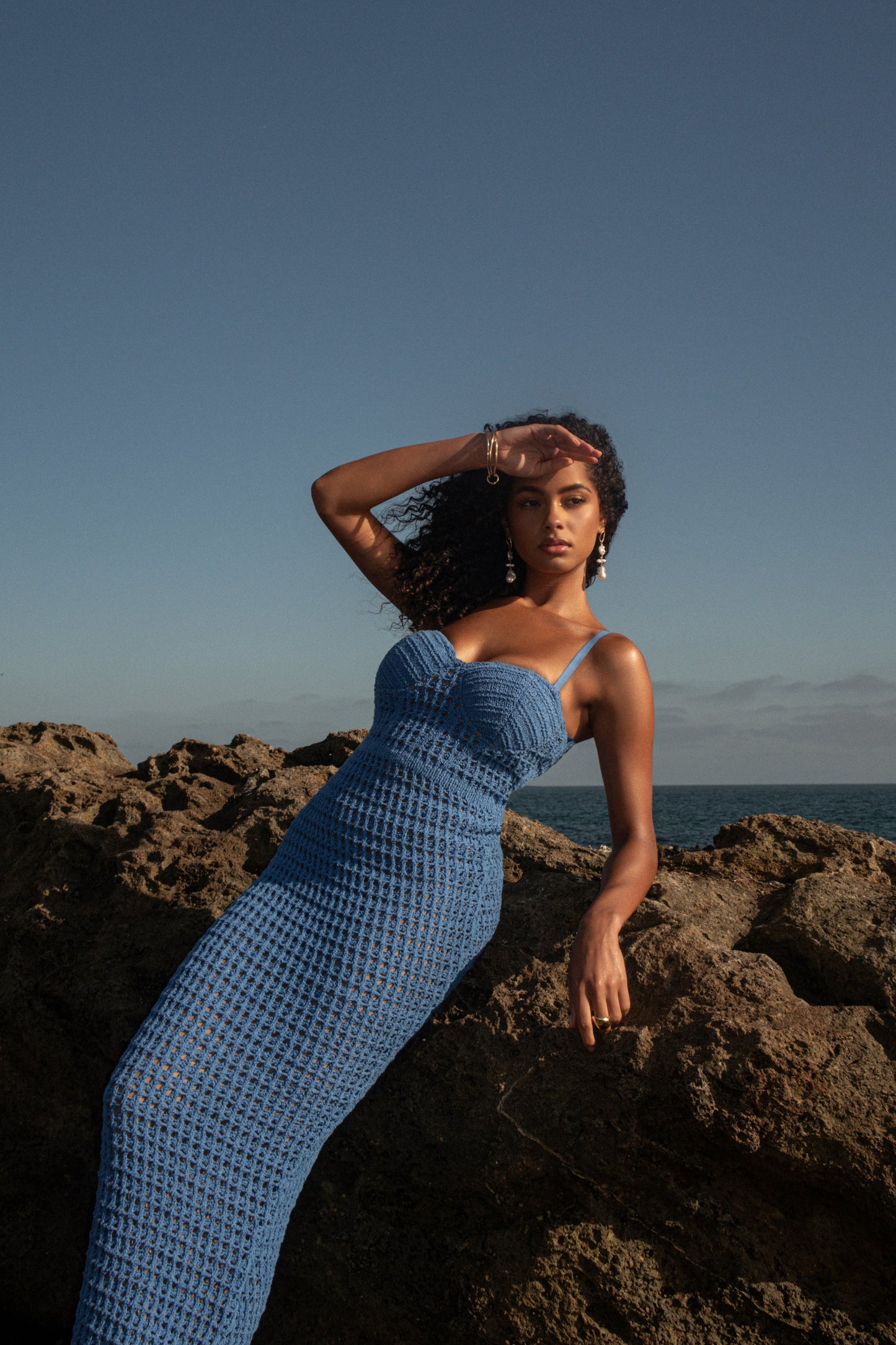 Blue Deep Sea Crochet Maxi Dress JLUXLABEL