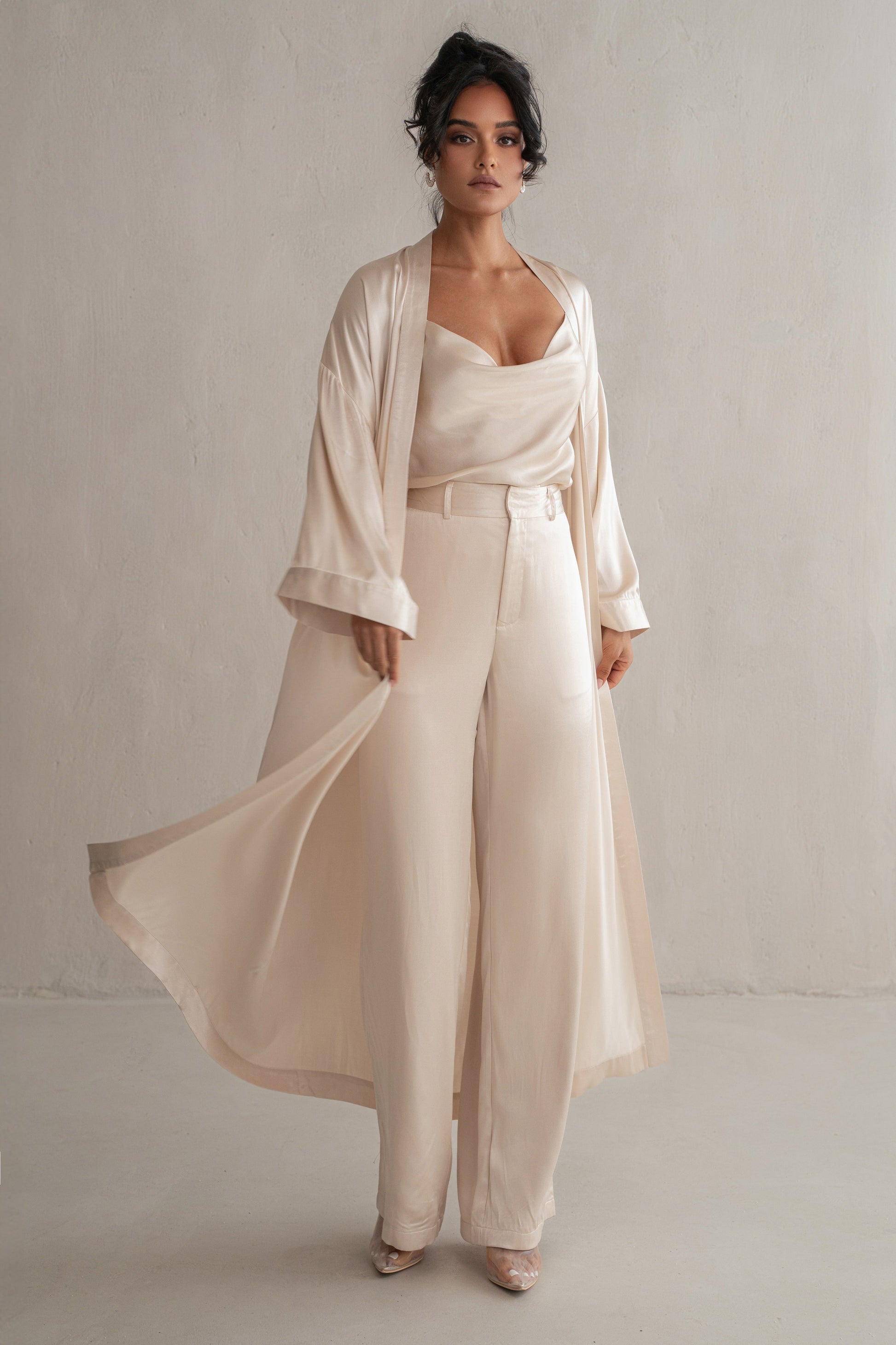 Champagne Forever And Always Satin Robe JLUXLABEL