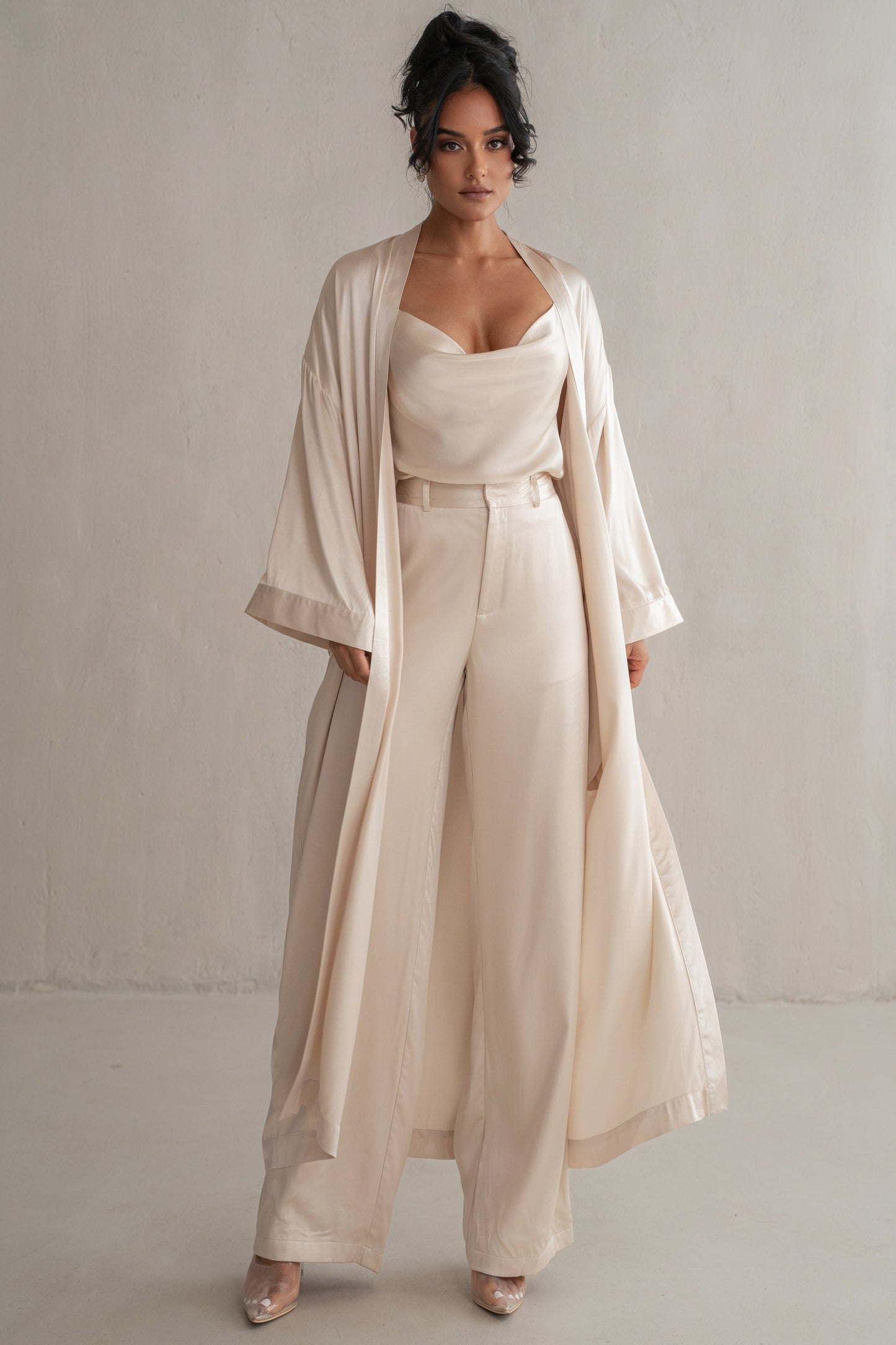 Champagne Forever And Always Satin Robe JLUXLABEL