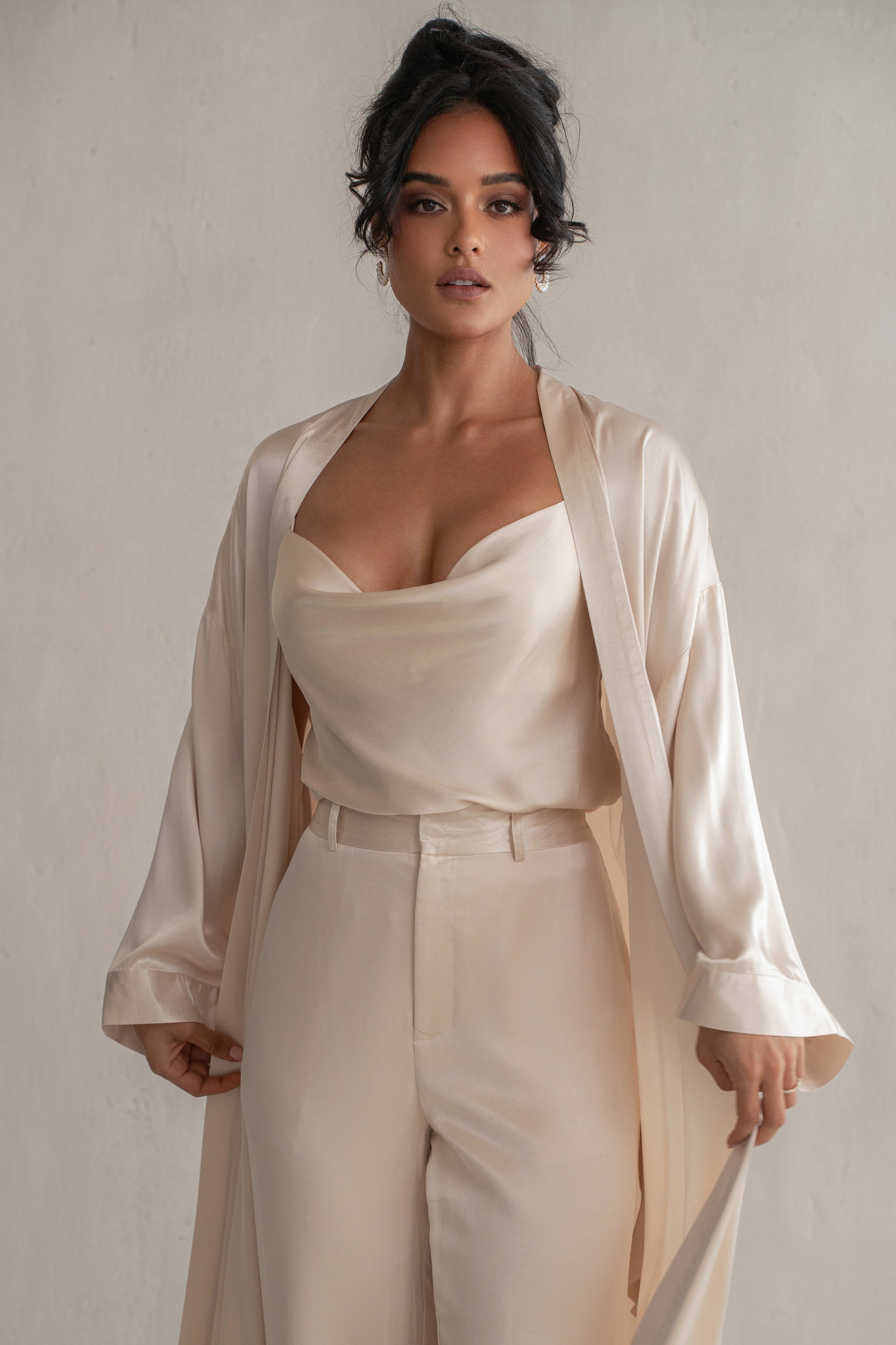 Champagne Forever And Always Satin Robe JLUXLABEL