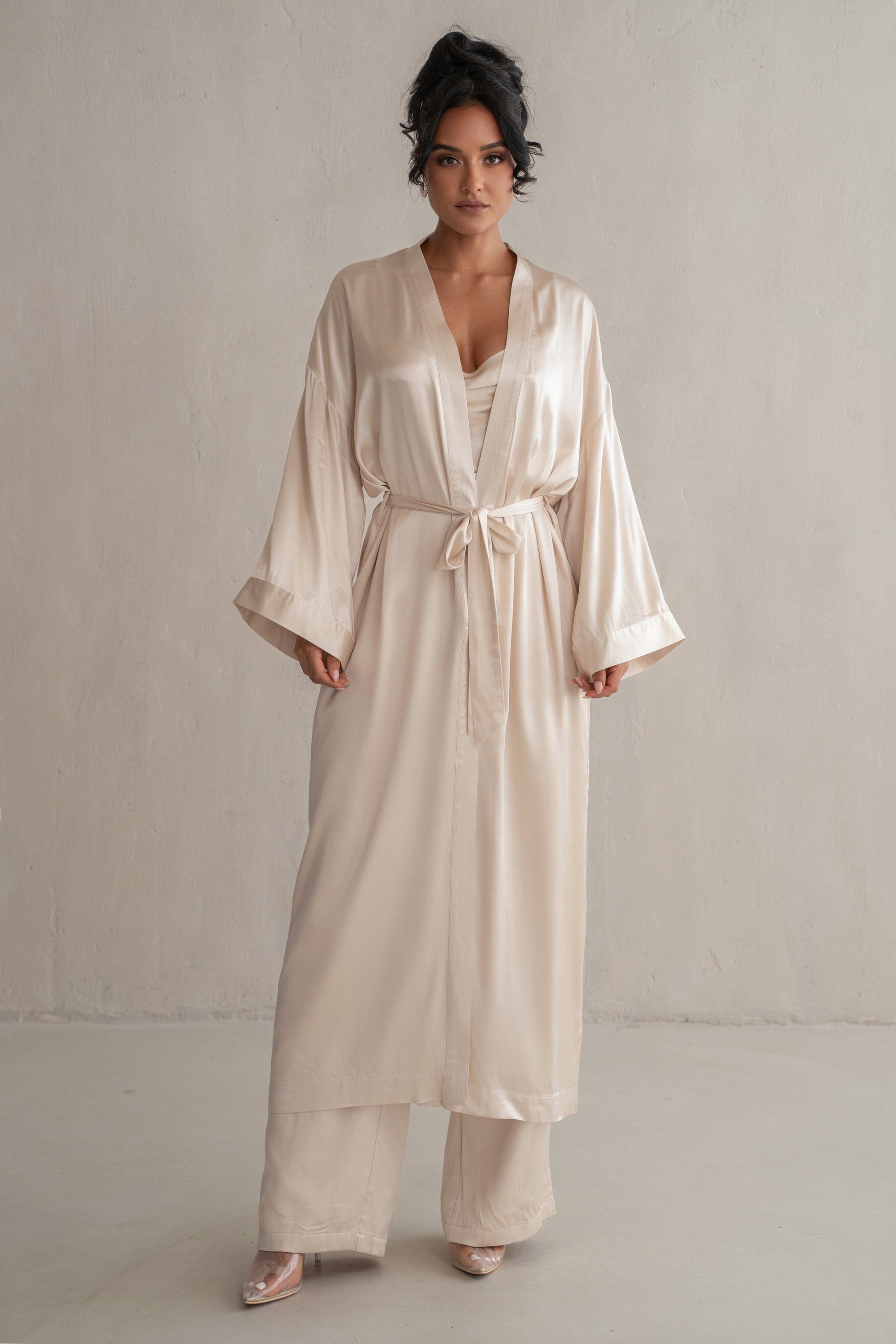 Champagne Forever And Always Satin Robe JLUXLABEL