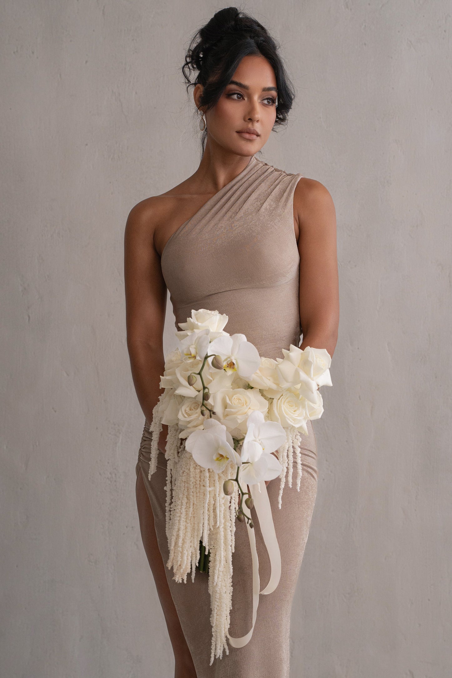 Taupe Contrast Eden One Shoulder Maxi Dress JLUXLABEL