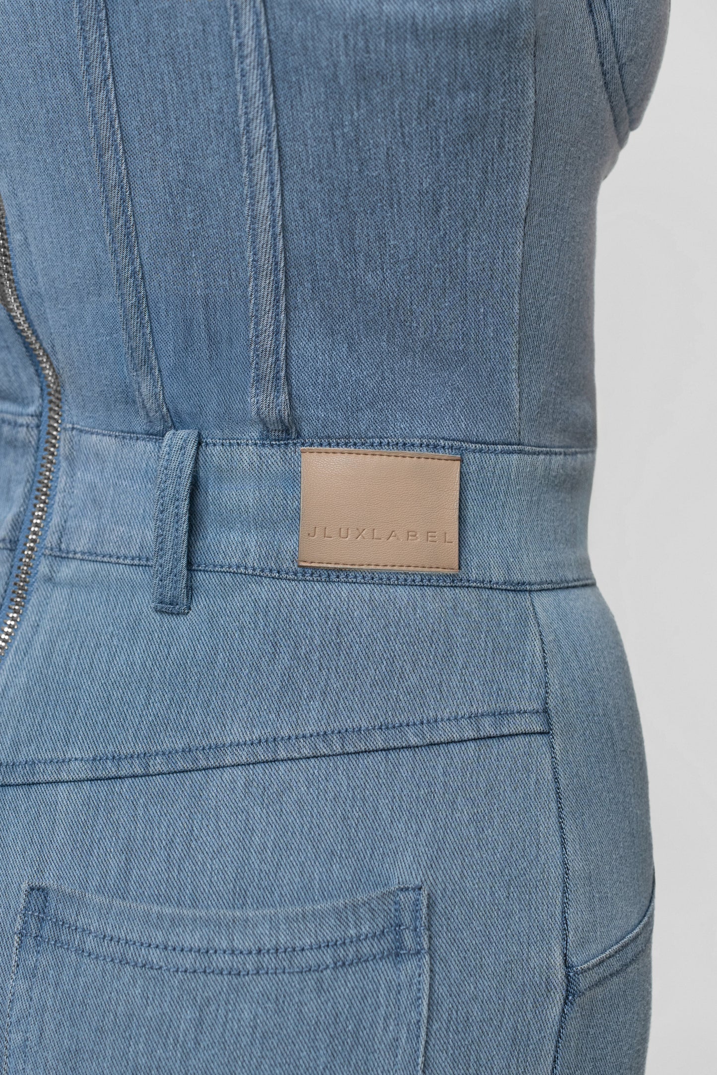 Medium Wash Denim Diya Bustier Jumpsuit NEWFASHIONEDGE