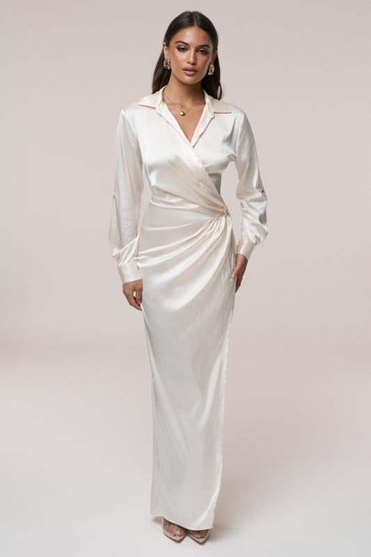 White Arabella Satin Maxi Dress JLUXLABEL