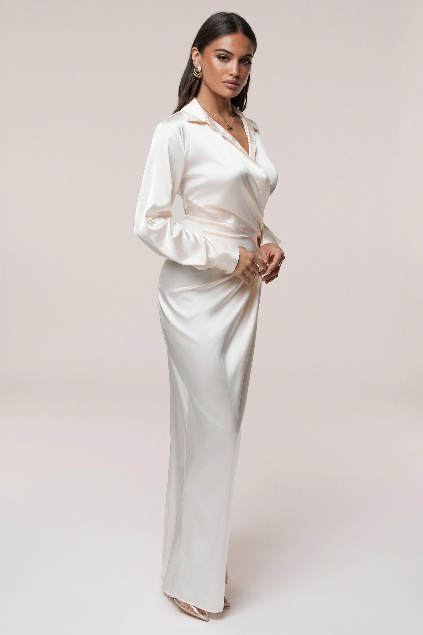 White Arabella Satin Maxi Dress JLUXLABEL