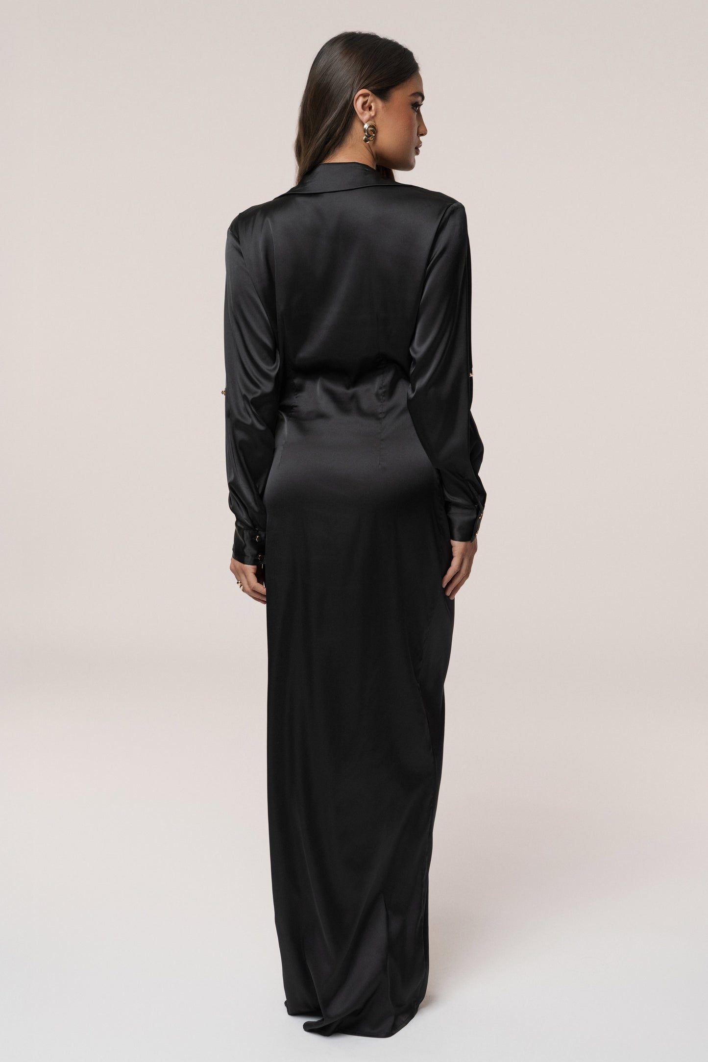 Black Arabella Satin Maxi Dress JLUXLABEL