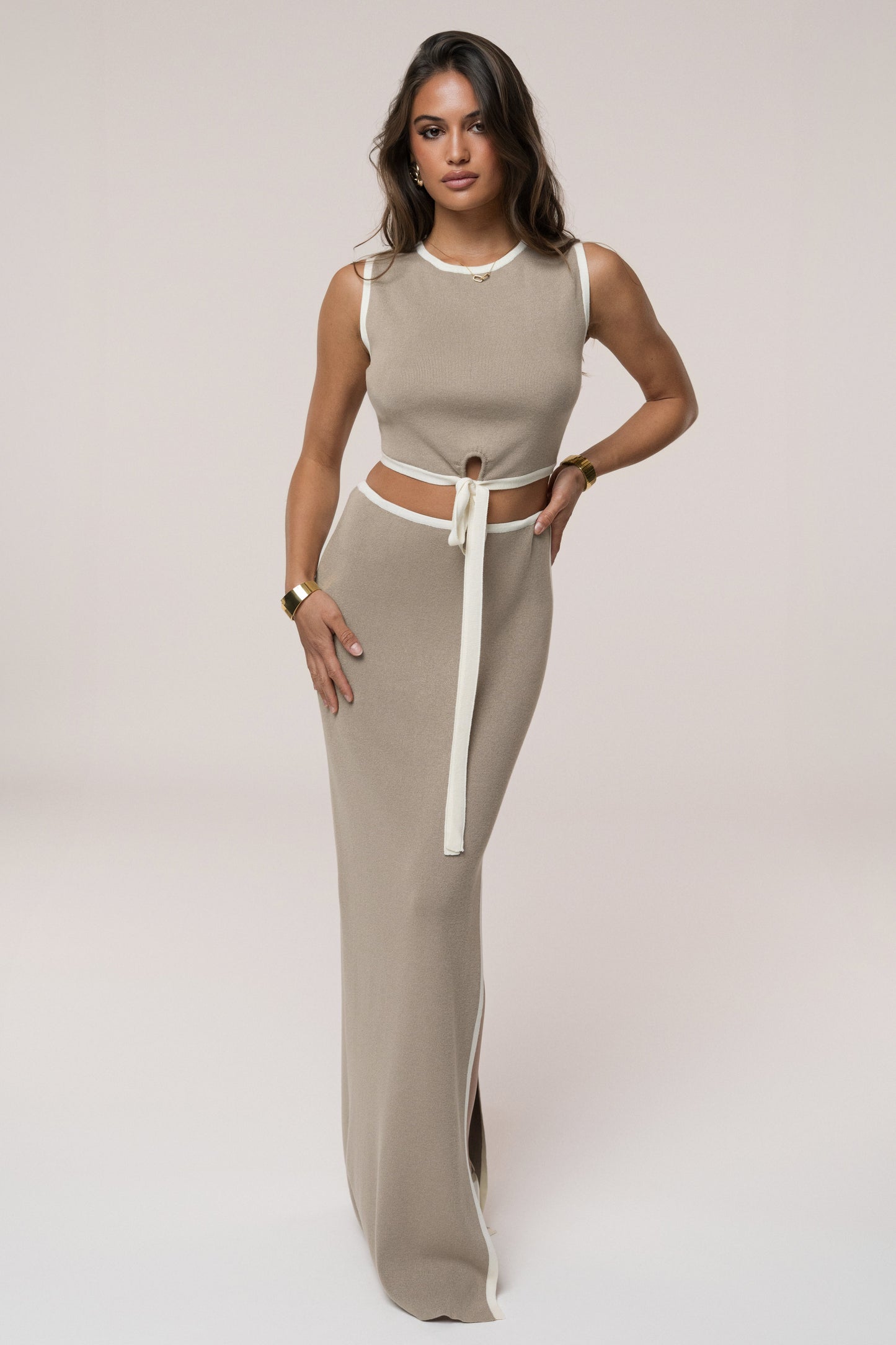 Taupe/Cream Anora Skirt Set