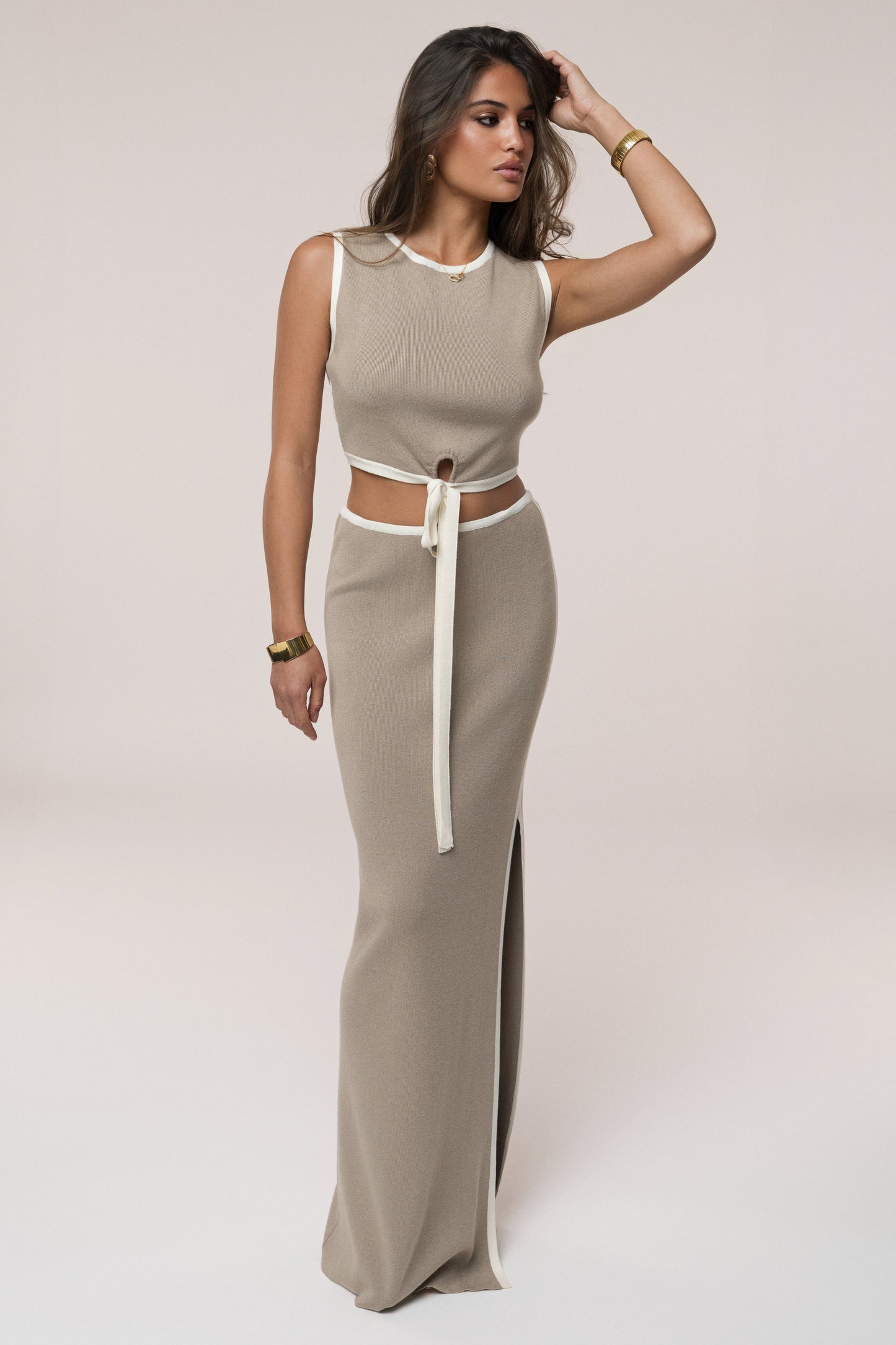 Taupe/Cream Anora Skirt Set
