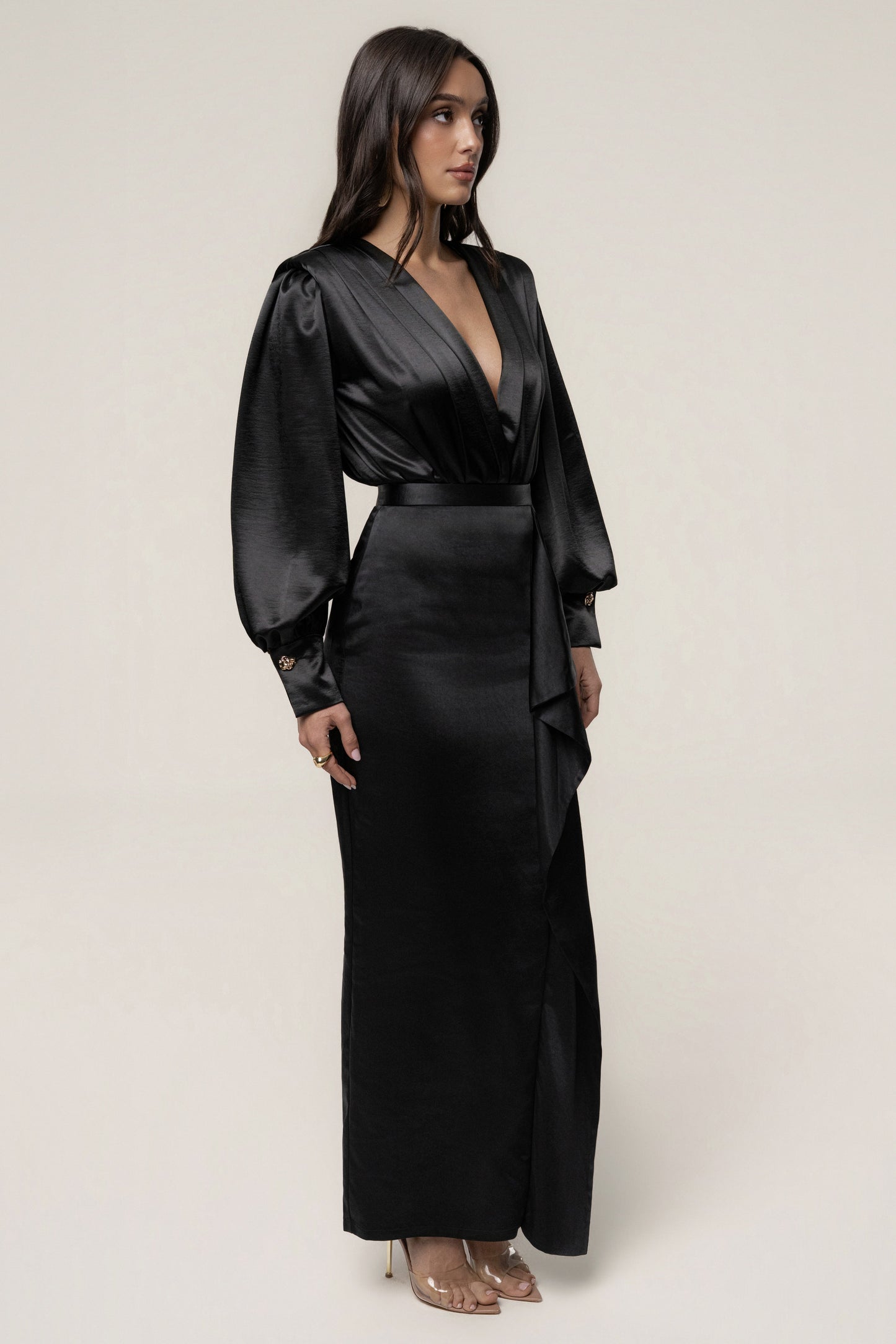 Black Midnight Mirage Satin Skirt JLUXLABEL