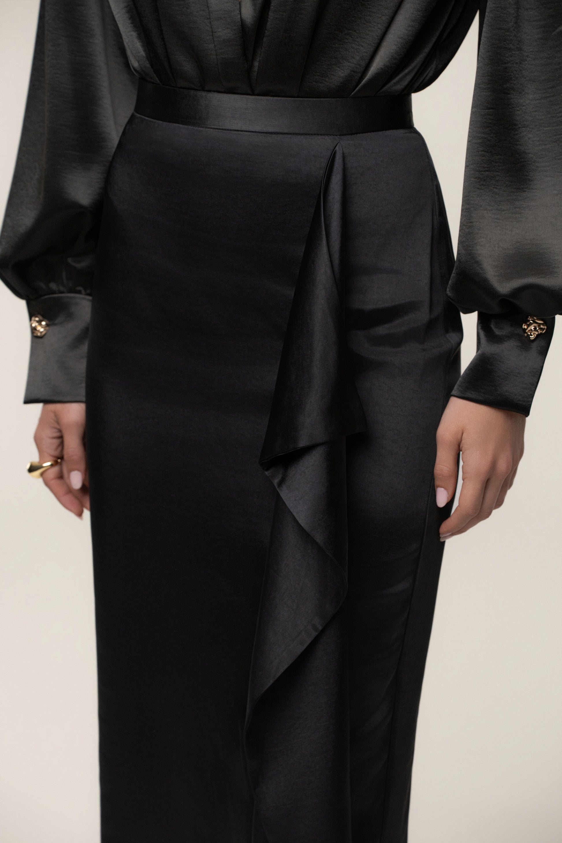 Black Midnight Mirage Satin Skirt JLUXLABEL