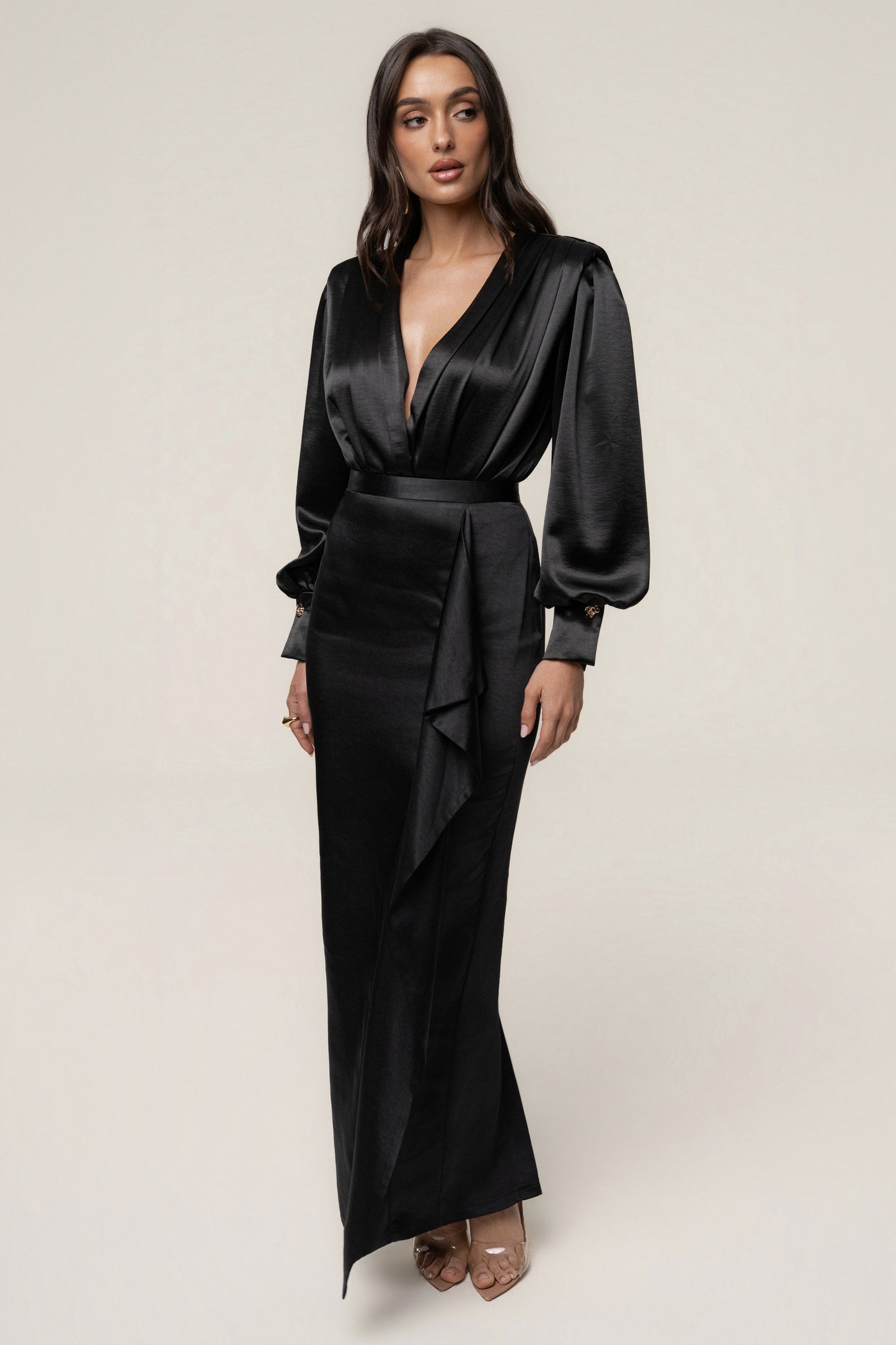 Black Midnight Mirage Satin Skirt JLUXLABEL