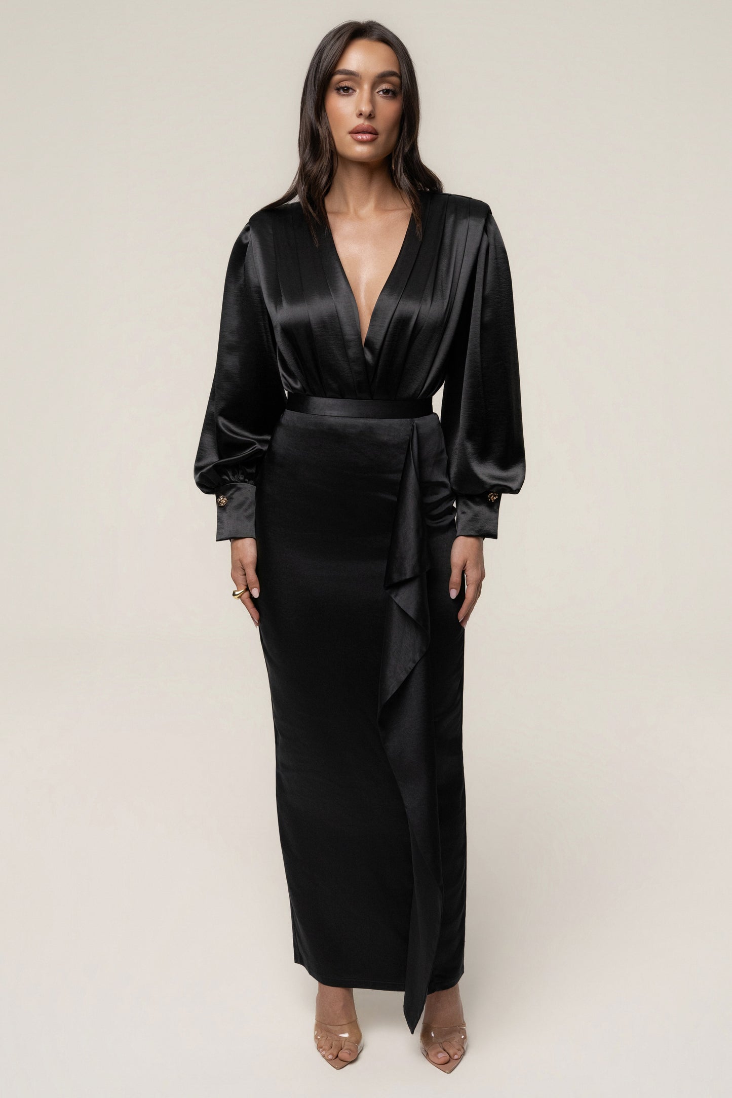 Black Midnight Mirage Satin Skirt JLUXLABEL