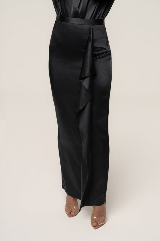 Black Midnight Mirage Satin Skirt JLUXLABEL