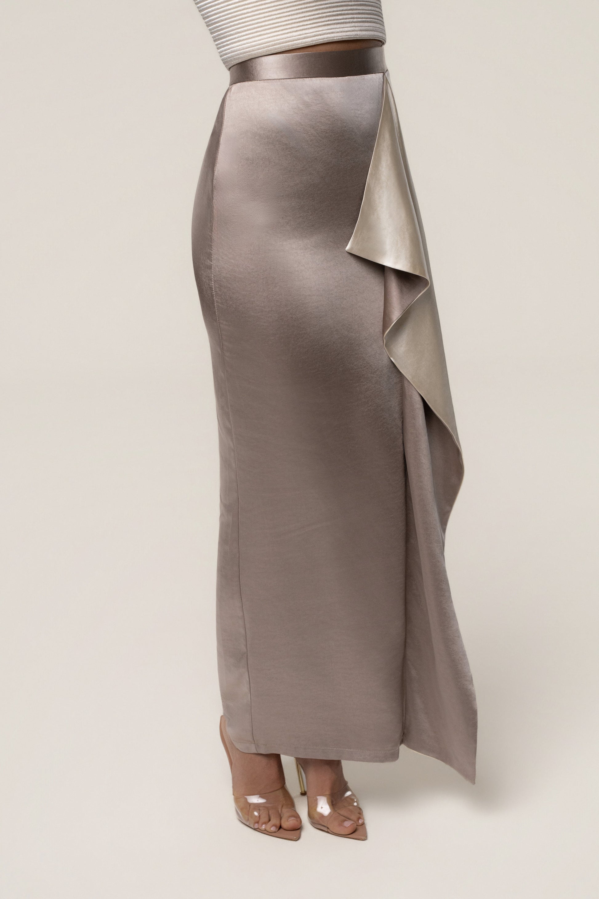 Taupe Midnight Mirage Satin Skirt JLUXLABEL