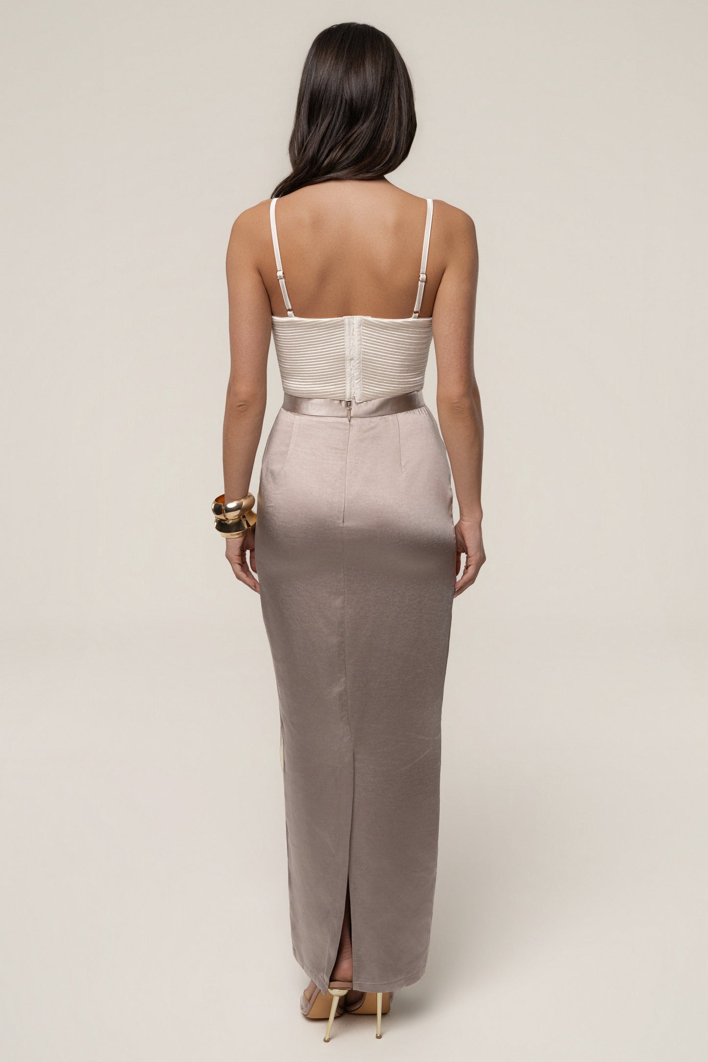 Taupe Midnight Mirage Satin Skirt JLUXLABEL
