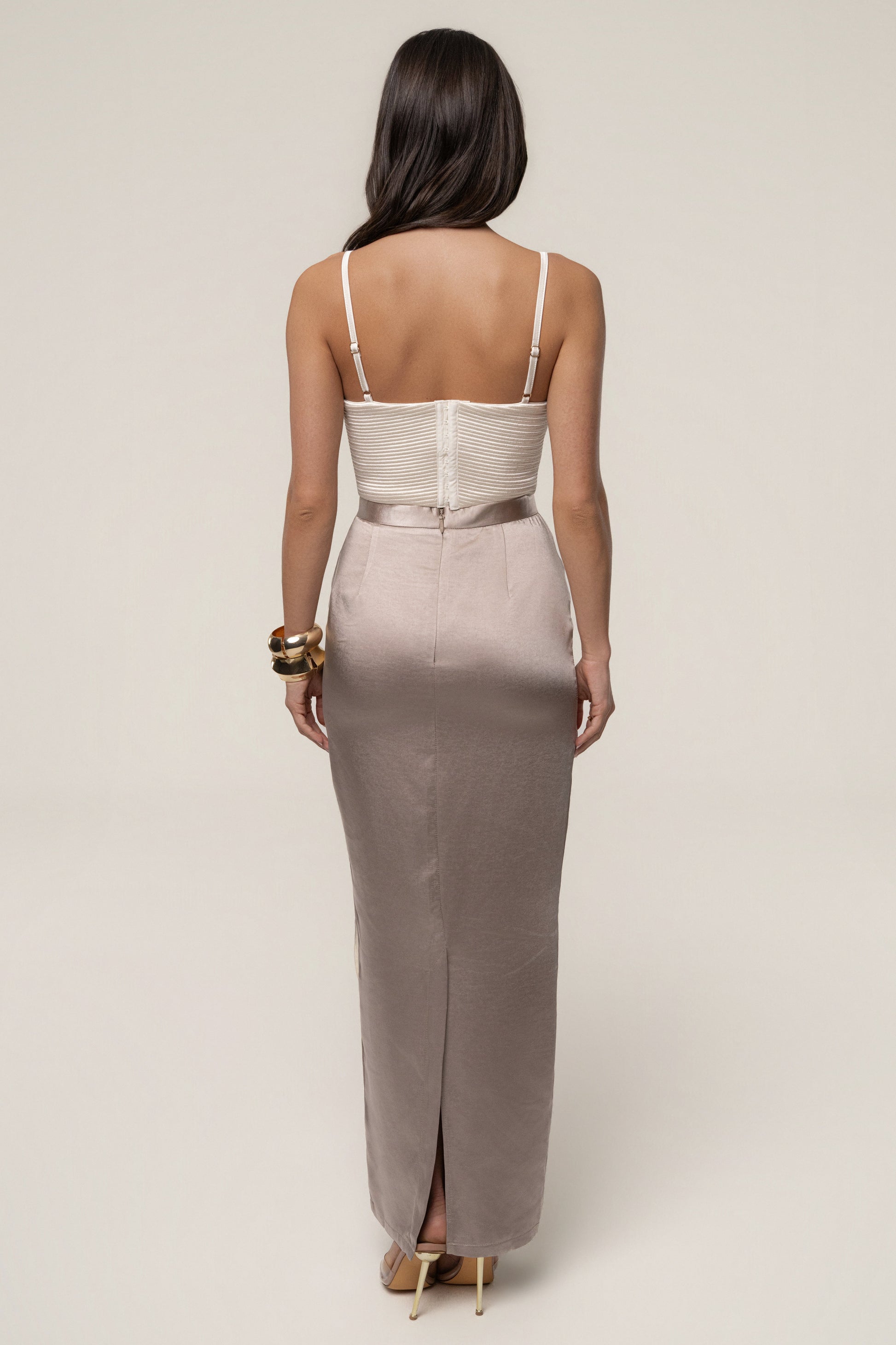 Taupe Midnight Mirage Satin Skirt JLUXLABEL