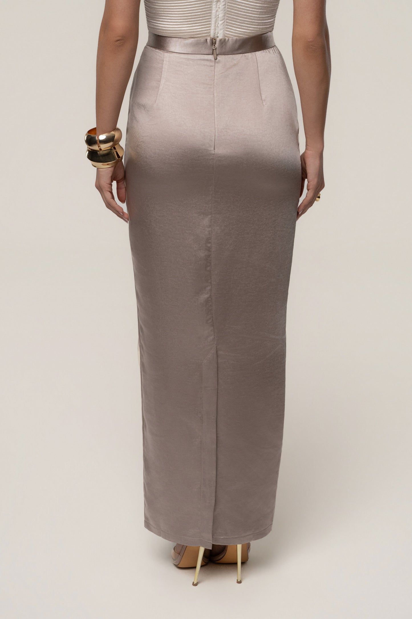 Taupe Midnight Mirage Satin Skirt JLUXLABEL